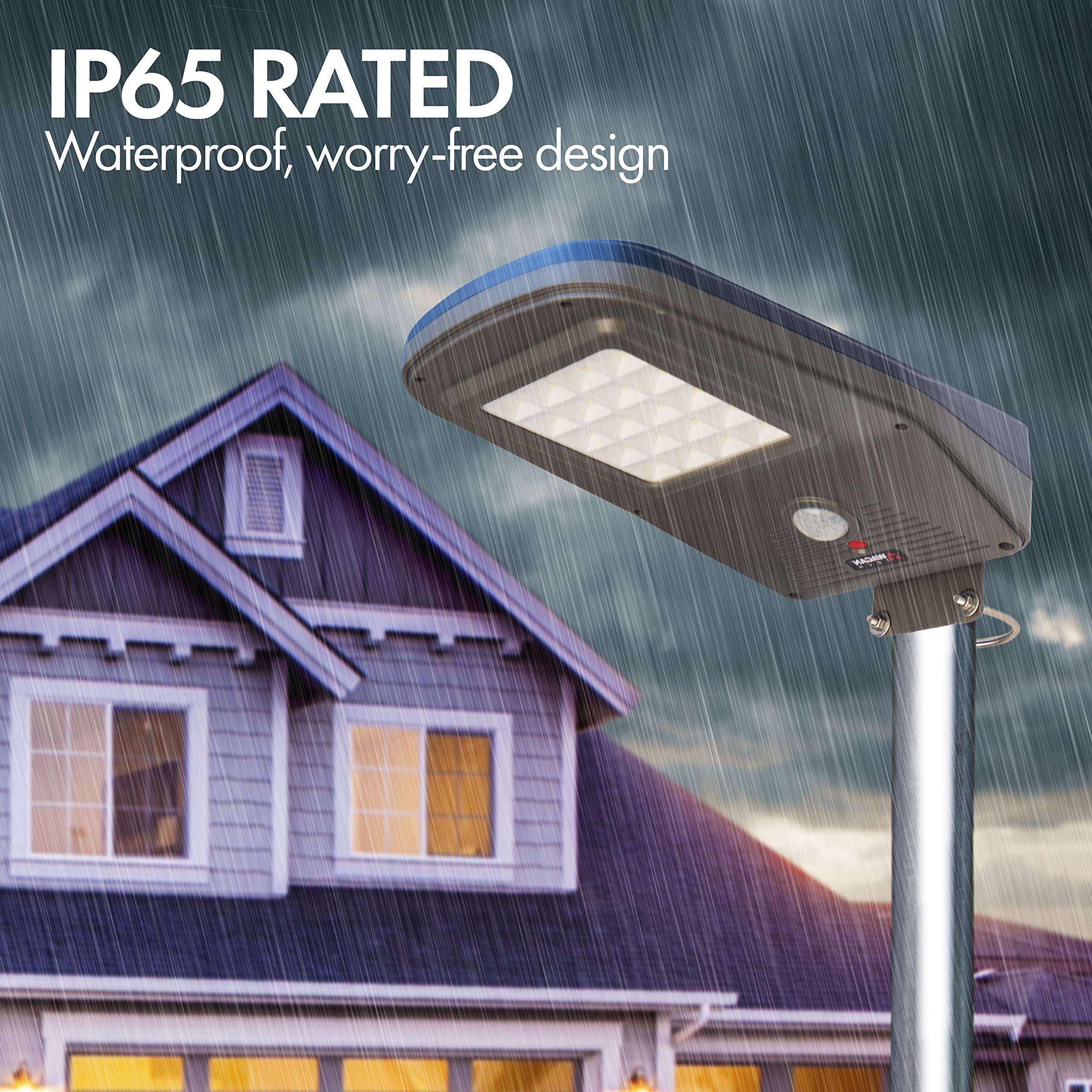 Wagan 3000 Lumen EL8591 LED Solar Street Light with Remote Control Outdoor Solar Powered Flood Light Dusk to Dawn Waterproof Weatherproof Motion Sensor for Outdoor Garden Yard Path Parking Lot