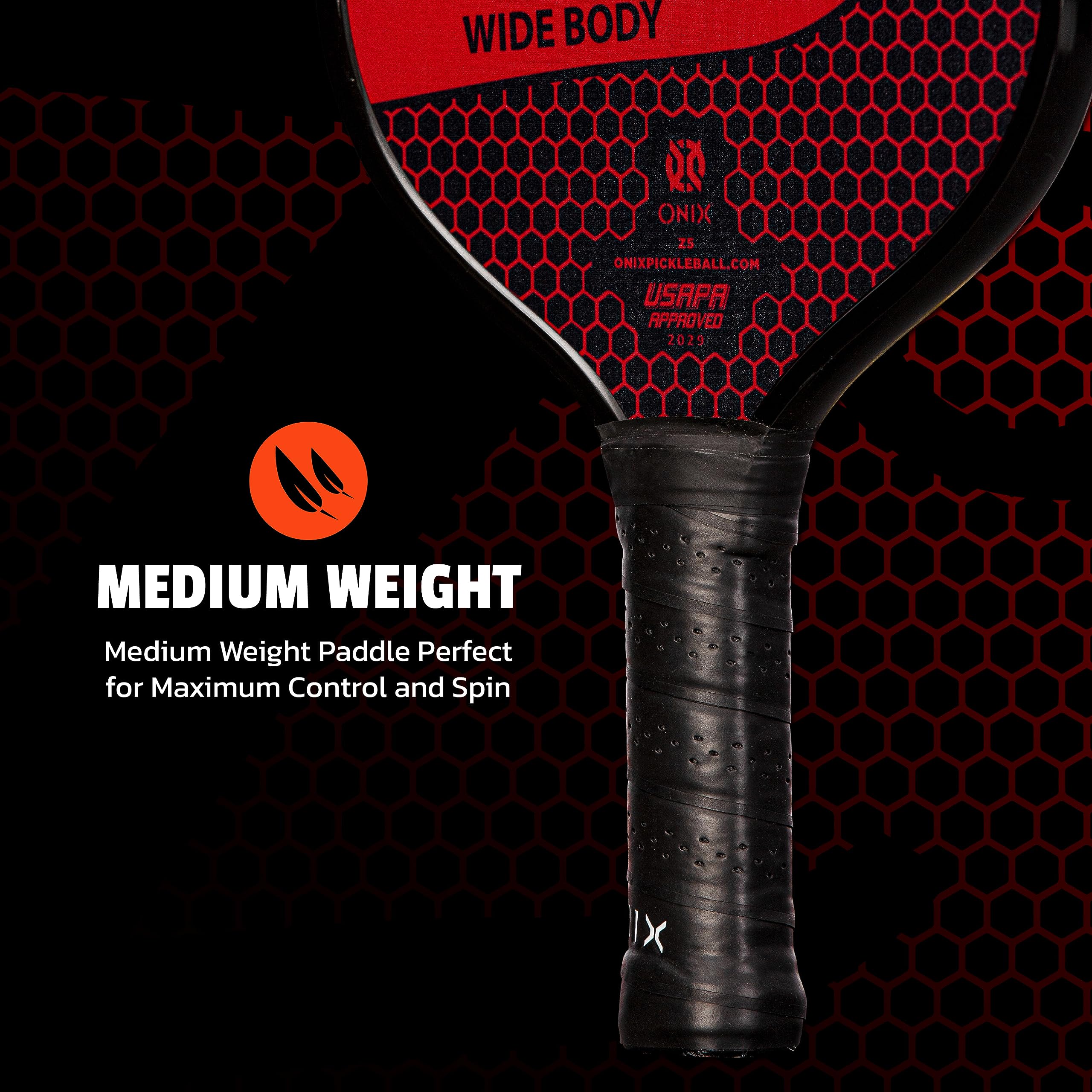 Graphite ONIX Z5 Pickleball Paddle (Graphite Carbon Fiber Face with Rough Texture Surface, Cushion Comfort Grip and Nomex Honeycomb Core for Touch, Control, and Power), Red