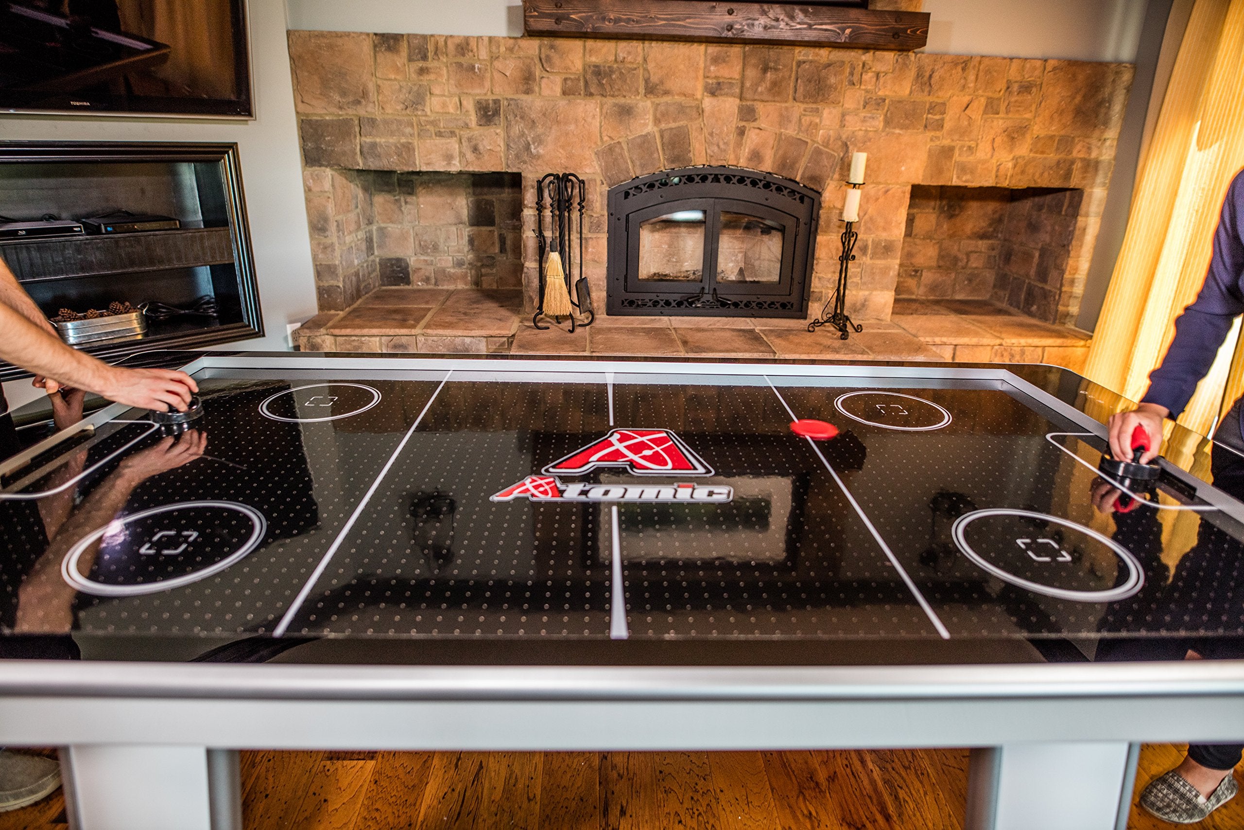 8 Foot Atomic Avenger Air Hockey Table with LED Scoring and 120V Blowers for Exhilarating Play
