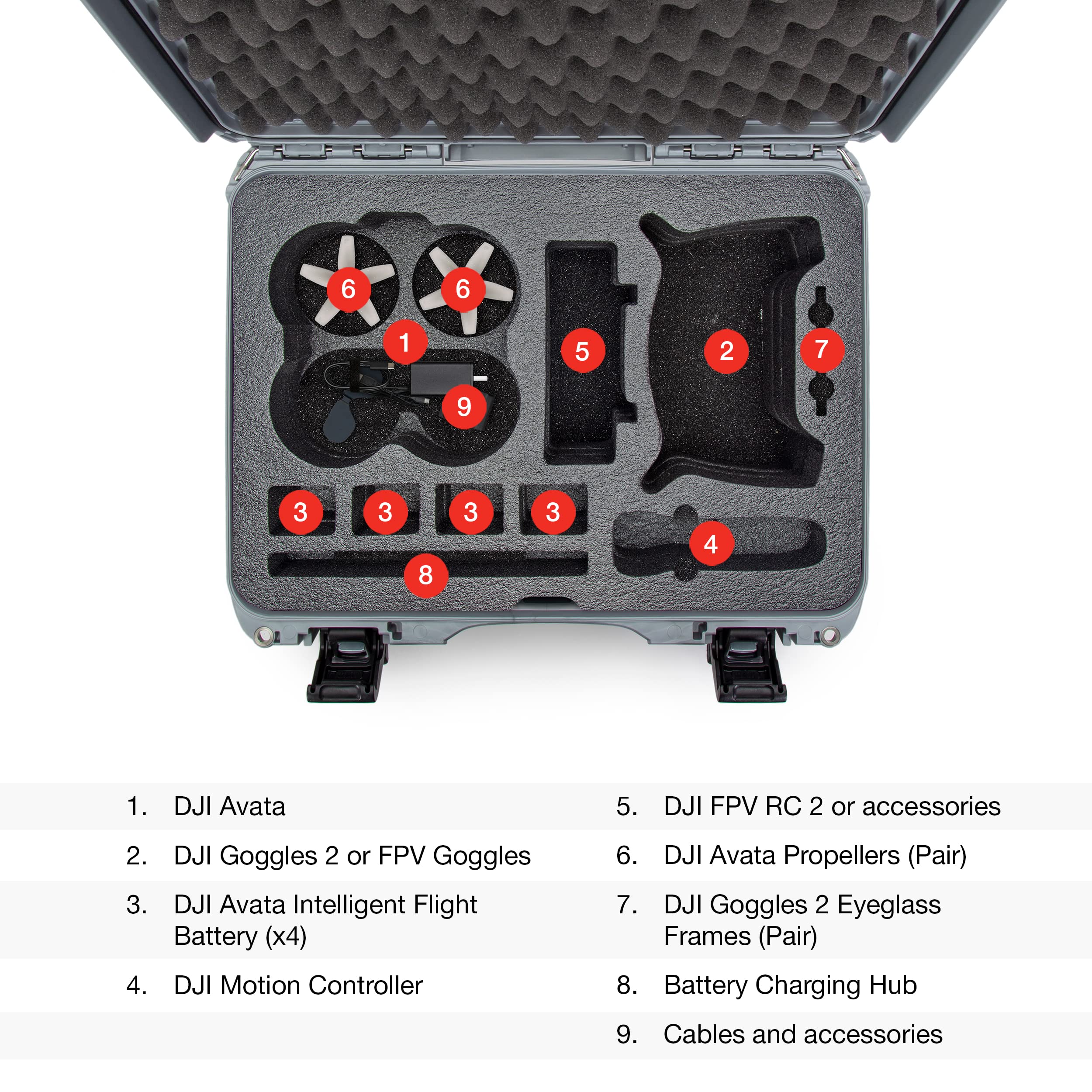 Waterproof Nanuk 925 Hard Case with Foam Insert for DJI Avata FPV Unit, Goggles and Fly More Combo - Silver (925S-080SV-0A0-C0745)