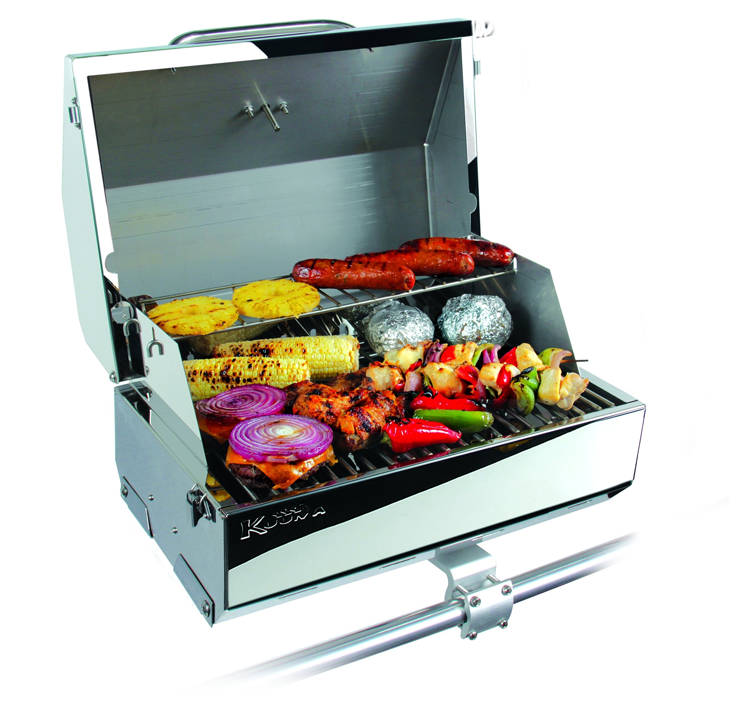 Kuuma Camco Stow N’Go 216 Elite Propane Grill | Features Built-In Thermometer & Push-Button Igniter | Includes Fold Away Legs & Removable Warming Rack | Use as Camping Stove and More (58155)
