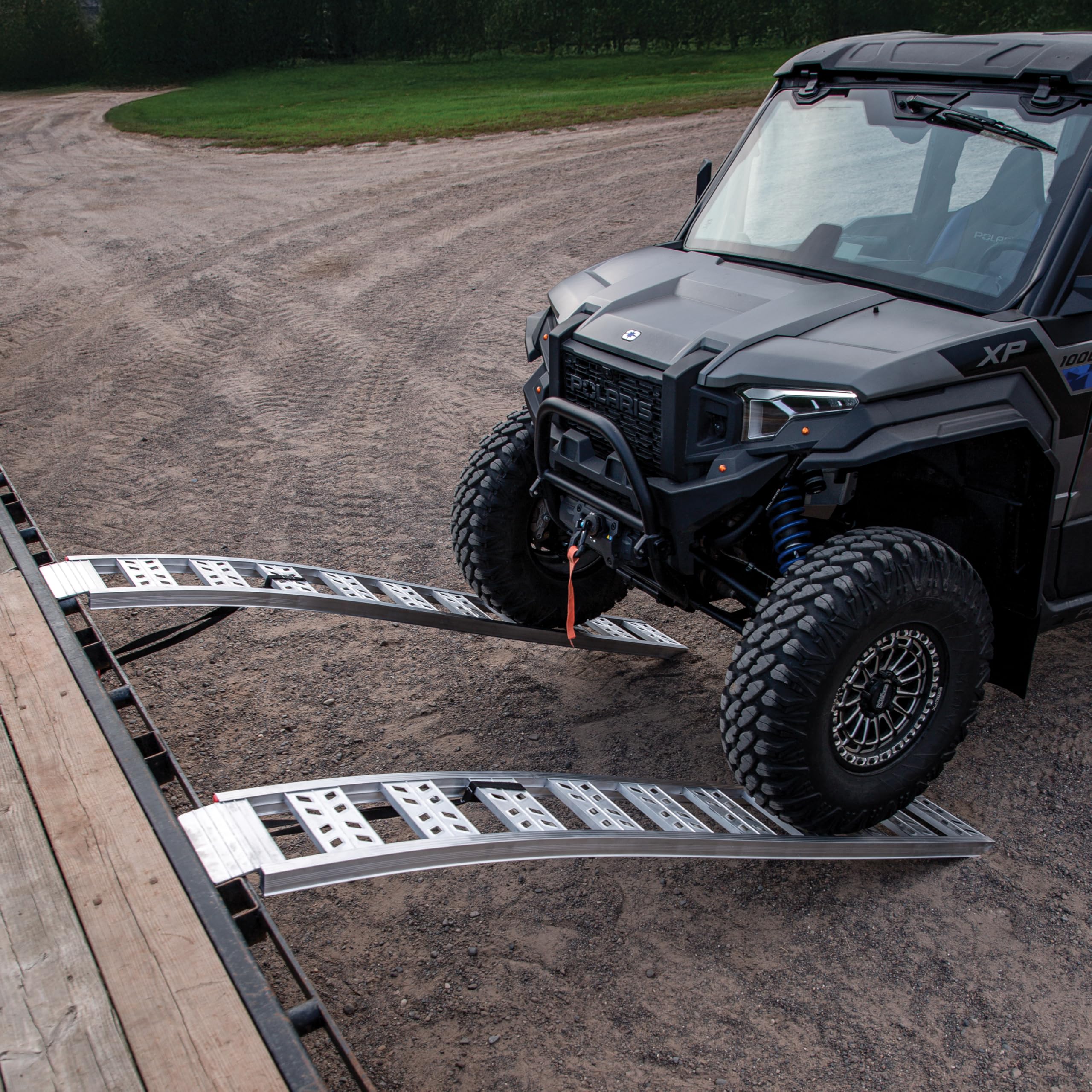 90” Yutrax® Heavy-Duty Arched Ramps, High-Strength Extruded Aluminum, 3000 lb. Load Capacity, Arched Design, ATV/UTV/Golf Cart/Riding Lawn Mower Loading, Pair, YR501