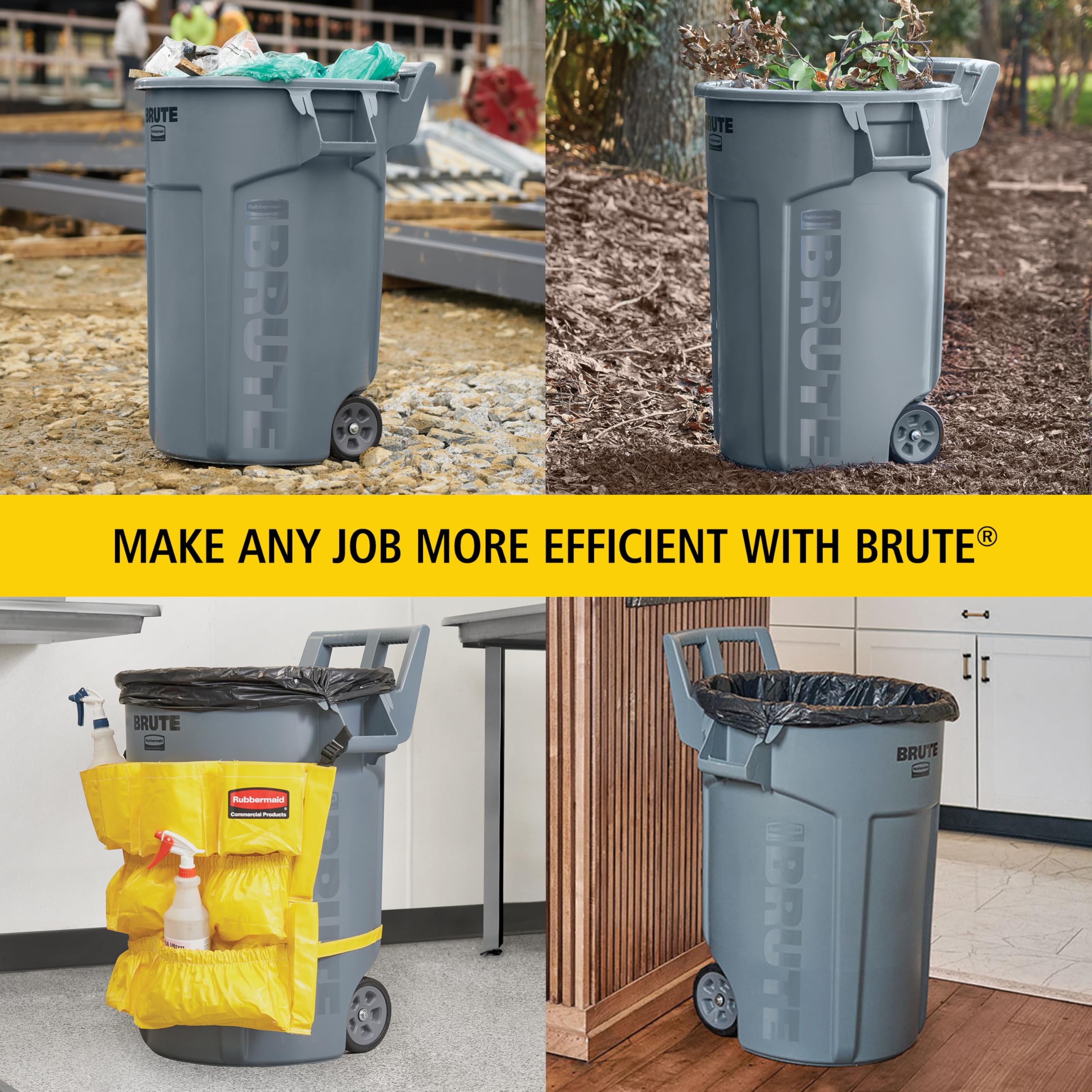 Rubbermaid Commercial Products Wheeled Vented Brute Trash Container, 32 Gal Gray, for Landscapers/Construction Sites/Restaurants/Back of House/Offices/Warehouses/Commercial Environments
