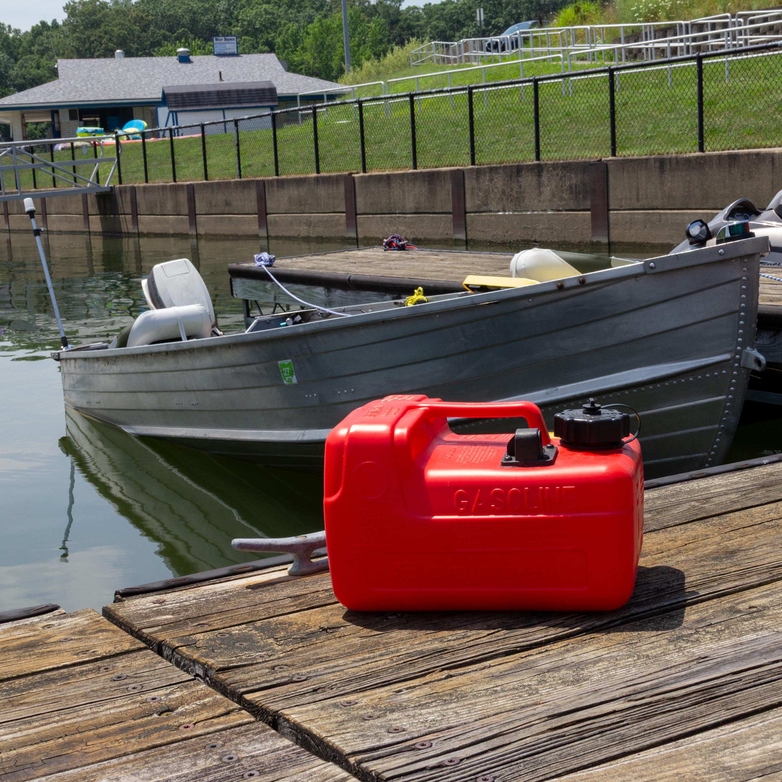 Portable Marine Gas Can Scepter 3.2 Gallon, Boat Fuel Tank with 2-Way Vented Cap, Built-In Fuel Gauge and Pick-Up, Top Handle, EPA & CARB Compliant, Underseat Design, 14"L x 10.5"W x 9"H (08576)