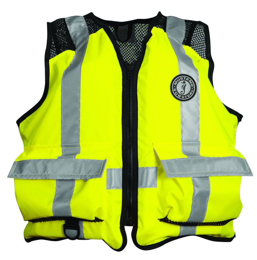 SURVIVAL MUSTANG - ANSI Industrial Mesh Vest (Fluorescent Green - XL) - ANSI 107-2004 Class 1 Compliant, USCG Approved, 50 mph Dynamic Strength Tested, mesh Shoulders