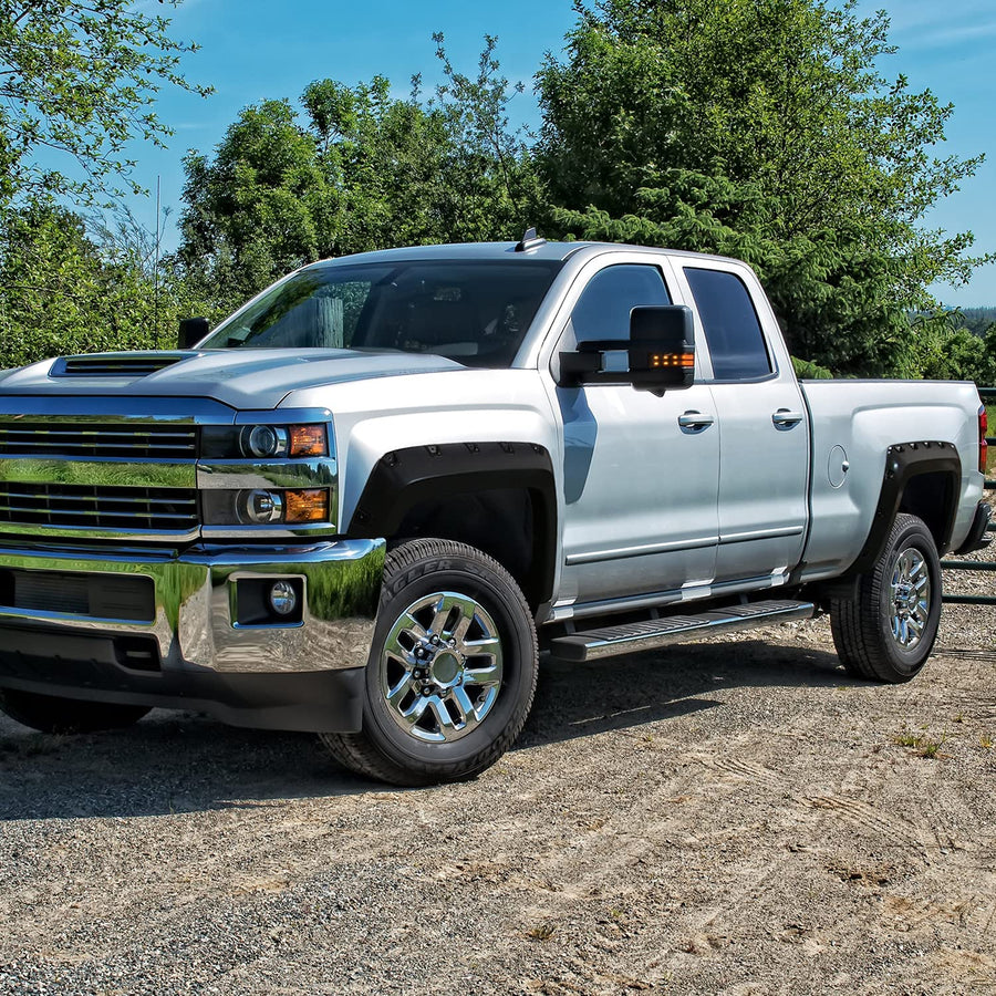4PC Spec-D Tuning Front + Rear Smooth Bolt On Pocket Style Fender Flares Compatible with 2014-2018 Chevy Silverado 1500 2500HD 3500HD