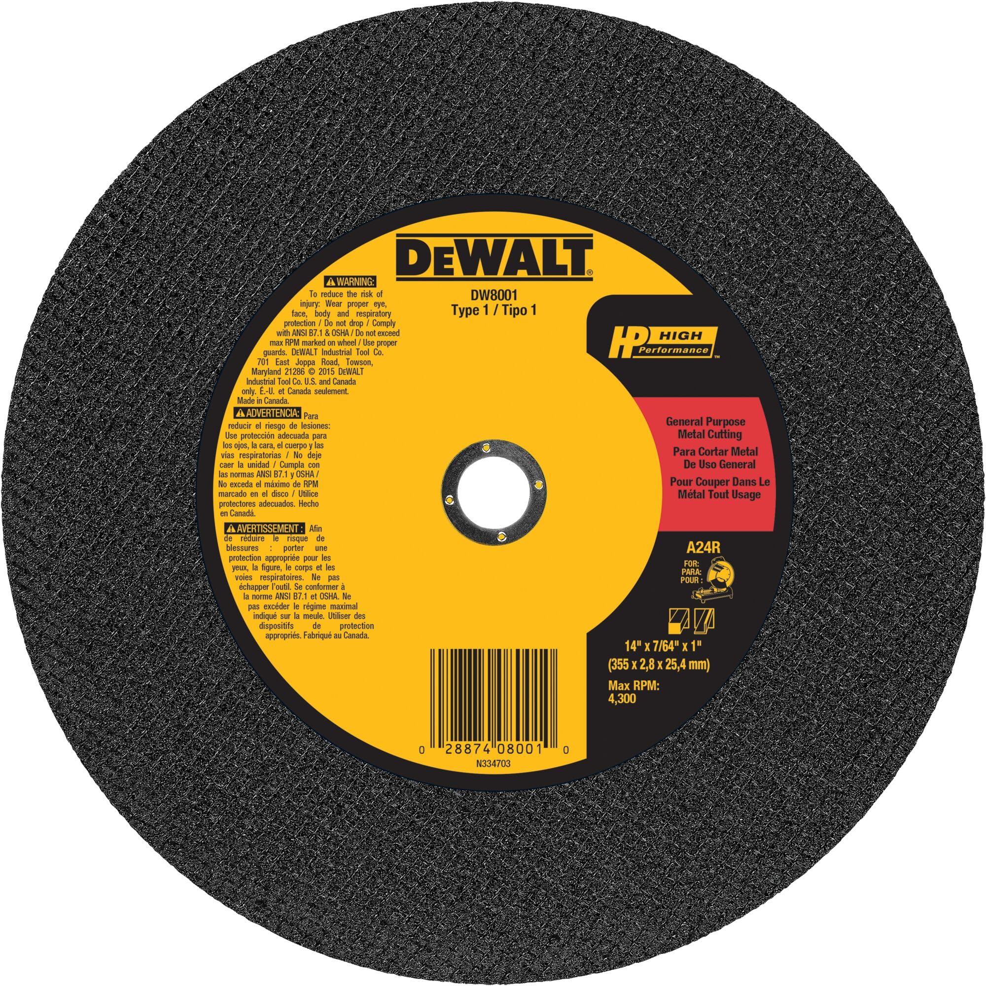 14" DEWALT Chop Saw Blade, Metal Cut-Off Wheel (DW8001)