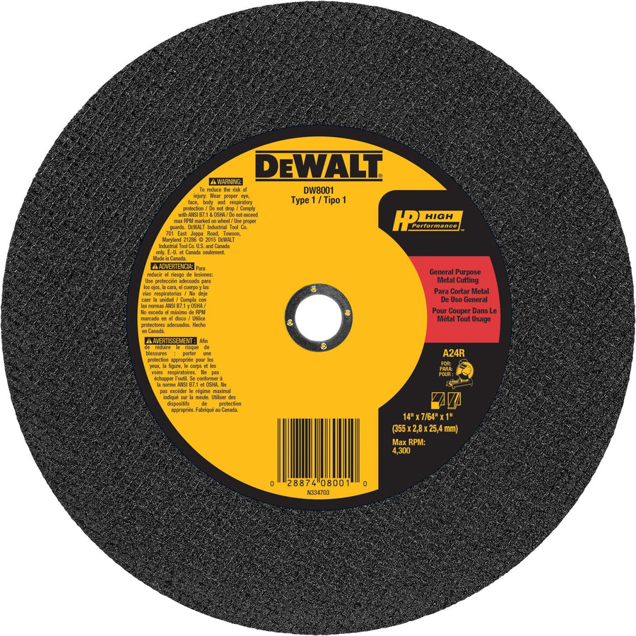 14" DEWALT Chop Saw Blade, Metal Cut-Off Wheel (DW8001)