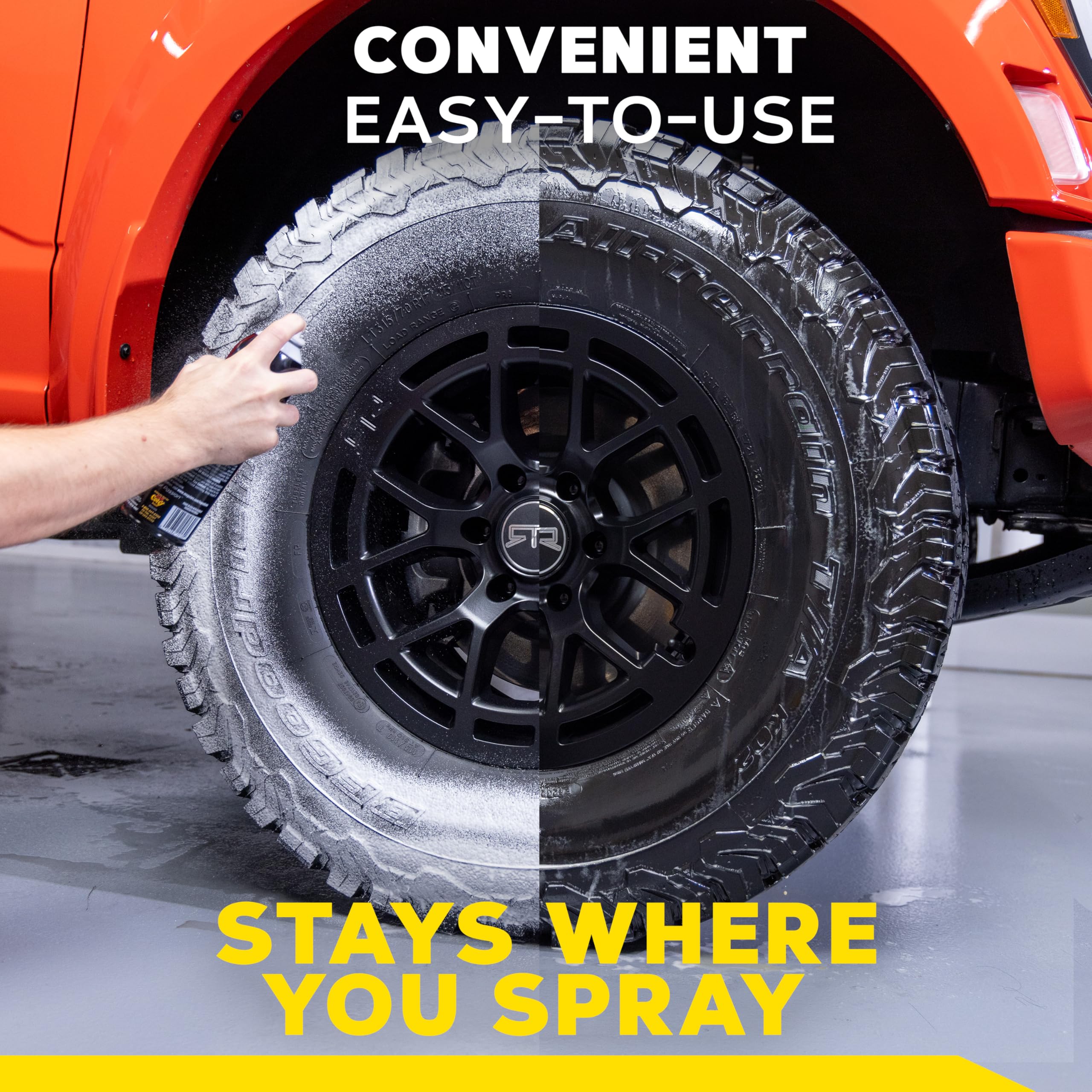 Hot Shine Meguiar's Tire Foam, High Gloss Tire Shine That Cleans, Shines, and Protects in One Step, Deep, Black Shine with Conditioners and UV Protection, Best Gifts for Car Lovers, 19 Oz Aerosol