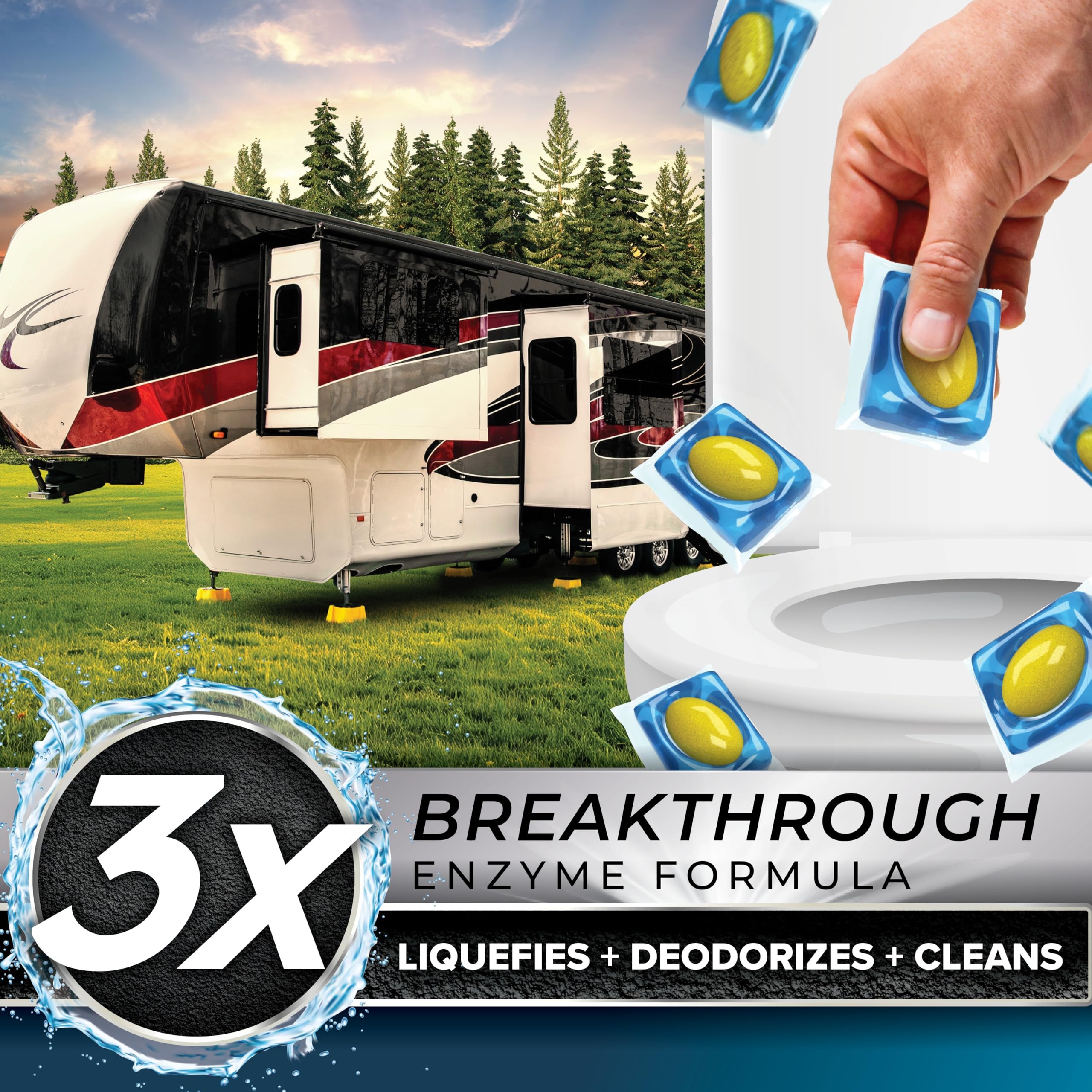 Camco TST PRO Drop-INs RV Toilet Treatment - New & Innovative Bio-Enzymatic Formula for Rapid RV Sewer Break Down - RV Black Tank Treatment - Fresh Pine Scent - Septic-Safe, 10-Pack (41770)