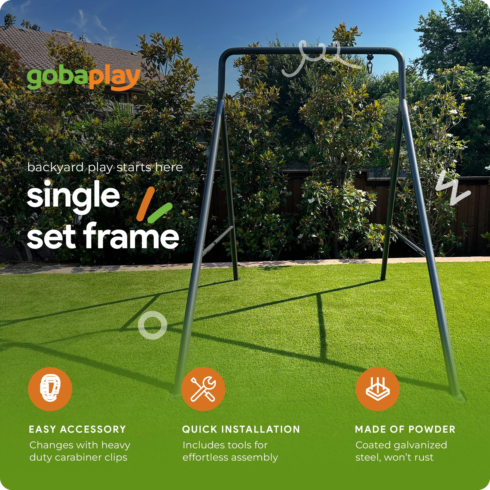 TitanFlex gobaplay Single Swing Set Frame, 6.7ft x 8.4ft Modular Metal Swingset - Outdoor & Backyard Playground Equipment for Kids (Frame Only)