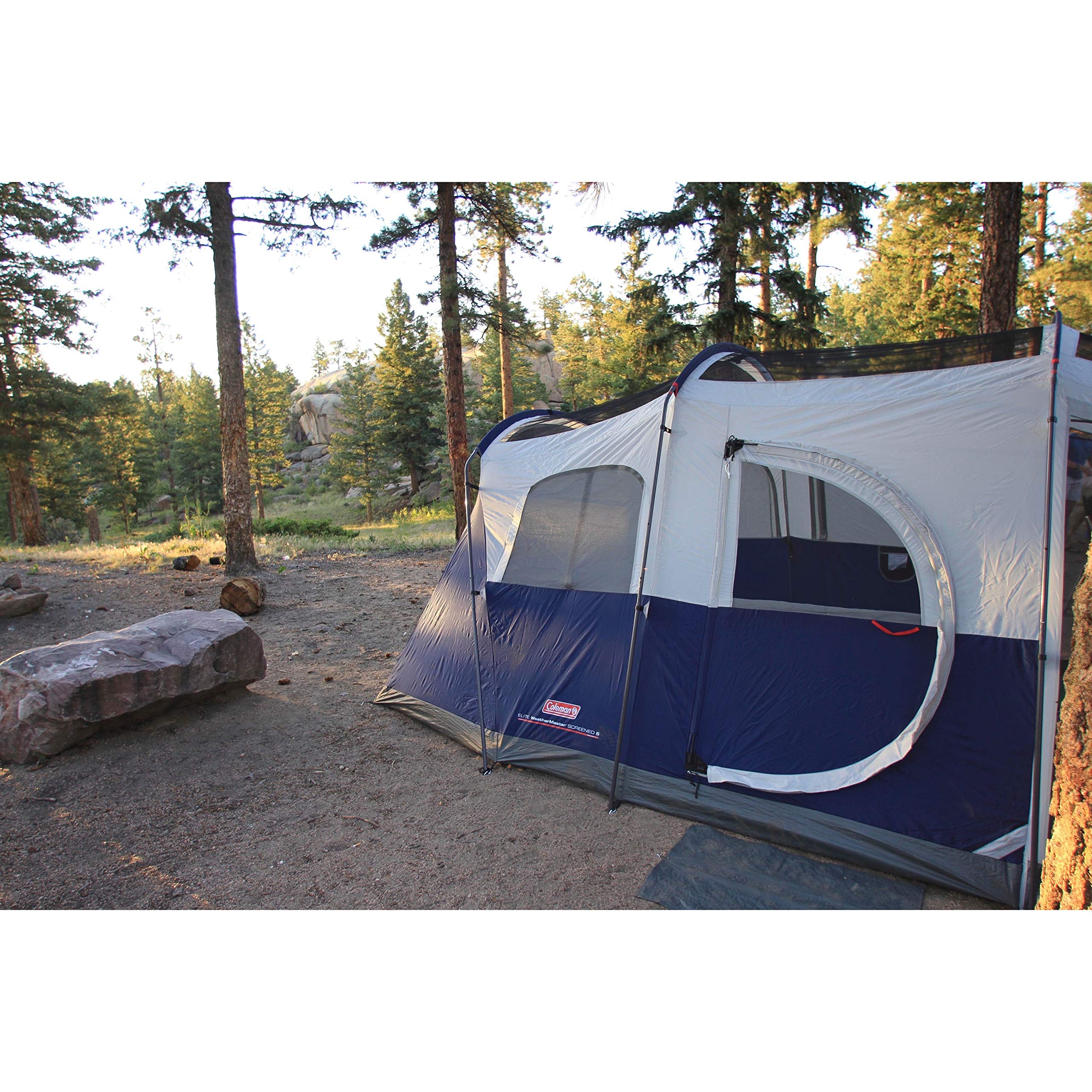 Coleman WeatherMaster Elite Camping Tent with LED Lights and Screened Porch, Weatherproof 6-Person Family Tent with Included Carry Bag, Rainfly, LED Lighting System and Screened-In Porch