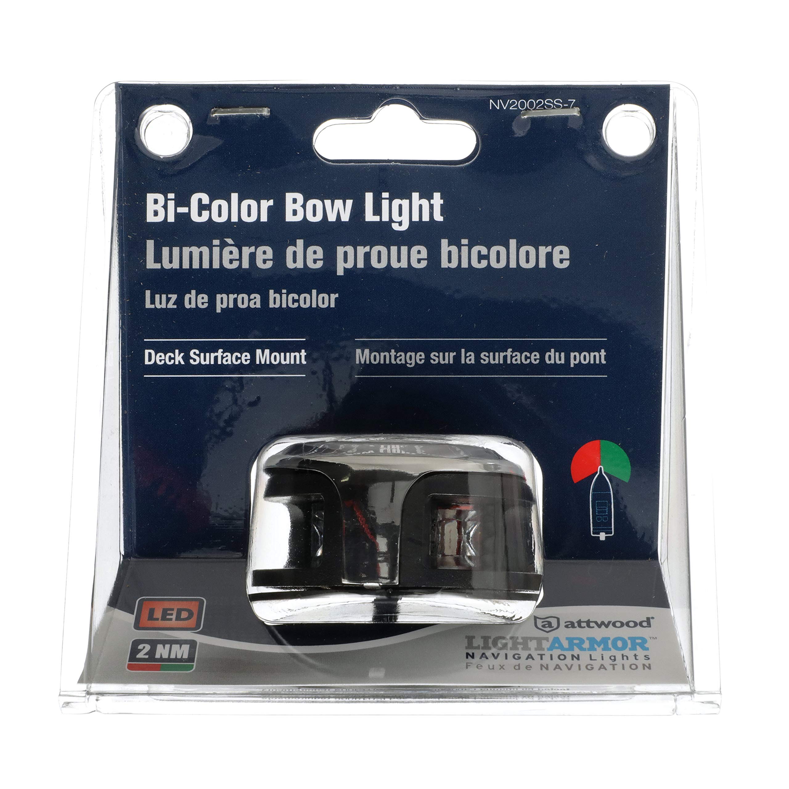 LightArmor attwood 2-Mile Navigation Lights, Deck Mount, Round, Bi-Color, LED Lighting, Stainless Housing