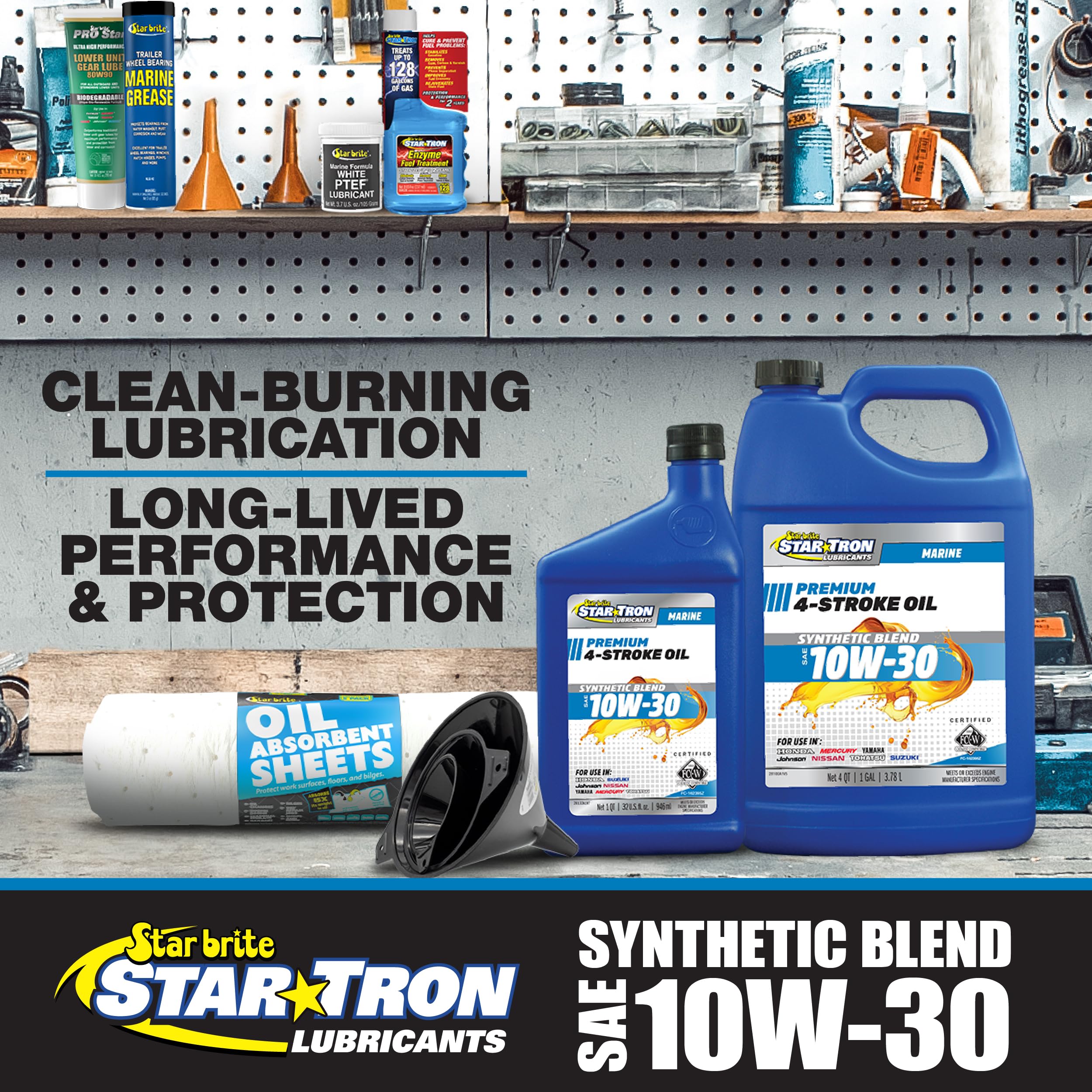 Star Tron Premium 4 Stroke Marine Oil - 10W-30 - Synthetic Blend Engine Oil for Outboards, Stern Drives & Gasoline Inboards - NMMA FC-W Certified, 32 OZ (028132)