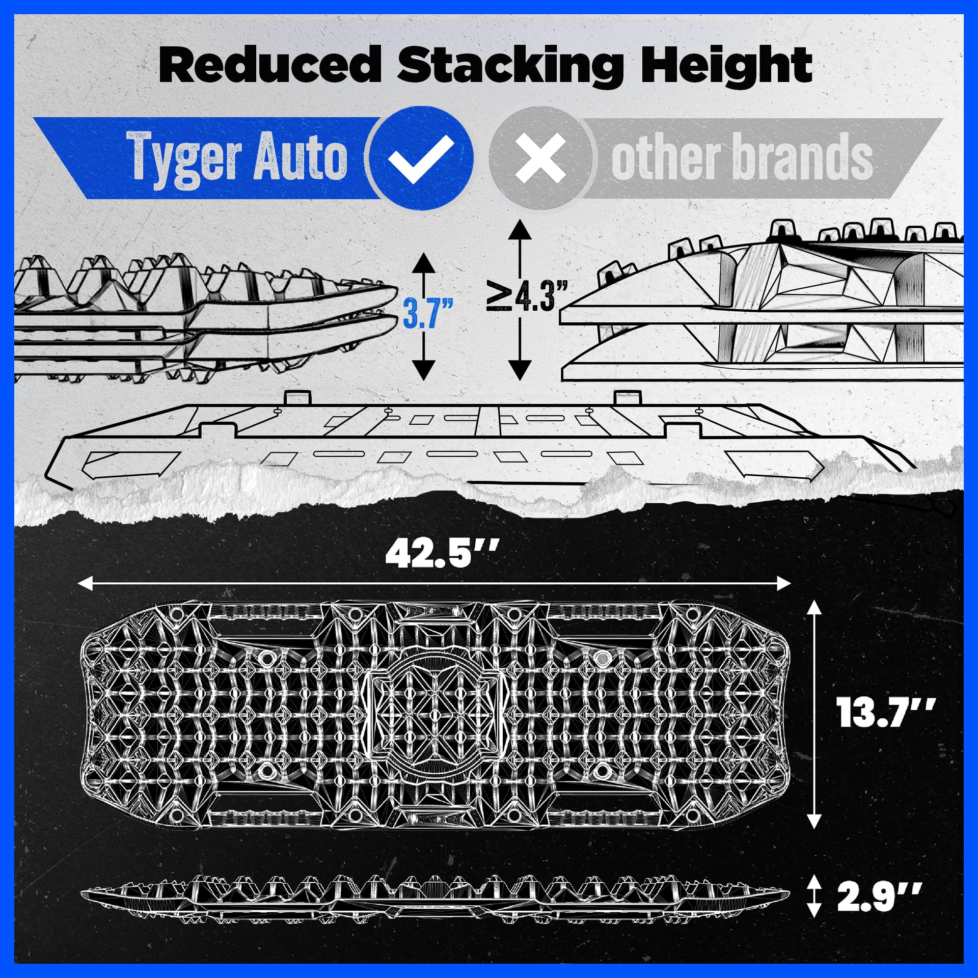 Tyger Auto Recovery Boards Topo Off-Road | Jack Lift Compatible | Extra Wide | Emergency Rescue on Mud, Snow, Sand for Trucks SUV | Tire Wheel Traction Mat Ramp Pads | Pair Set | Black | TG-RD2U22238