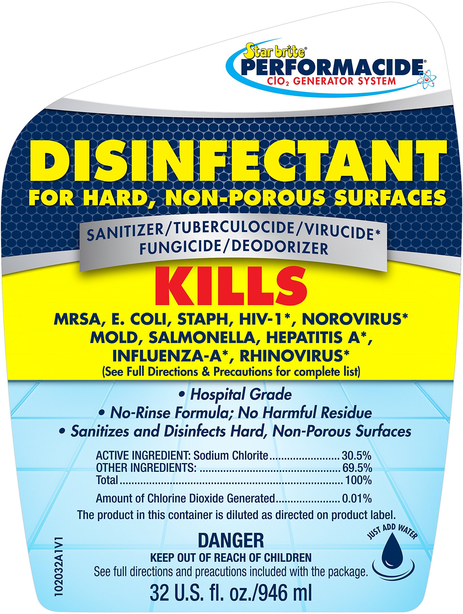 KILLS COVID-19 Virus in 30 Seconds - Performacide Disinfectant - No Rinse, No Wipe, No Residue - Just Add Water - 32 OZ. Single Kit (102032)