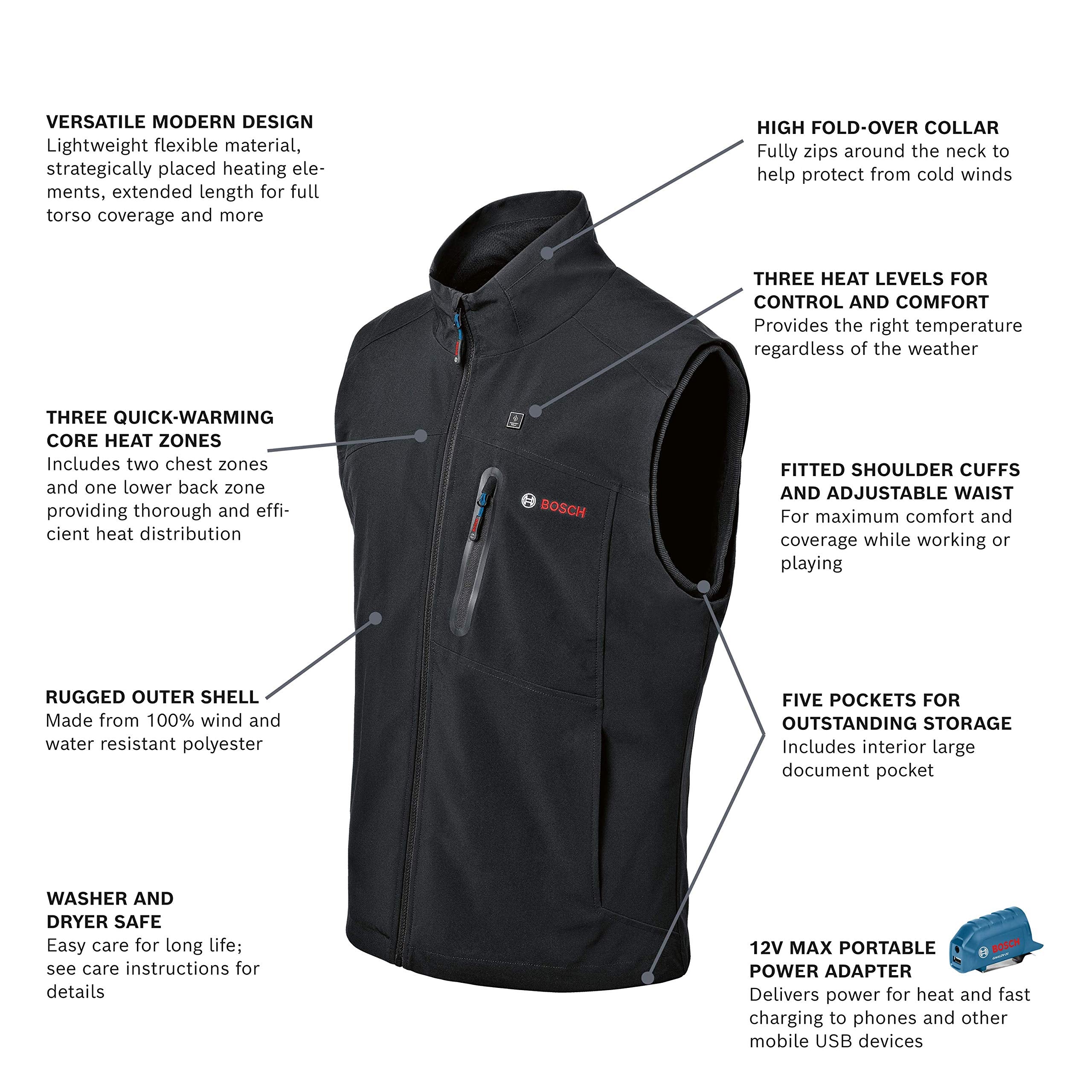Bosch 12V Max Heated Vest Kit GHV12V-20XLN12 with Portable Power Adapter - Size XLarge