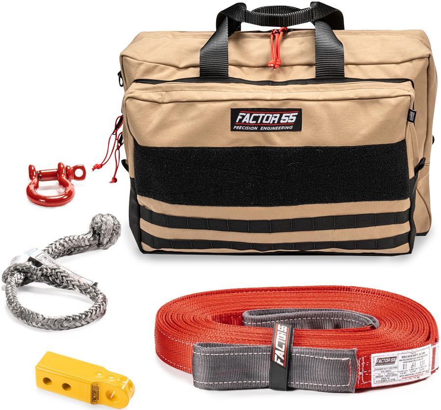 Owyhee Factor 55 Tow and Recovery Kit for Trucks, Jeeps, and SUVs, with Yellow Hitchlink and Large Bag