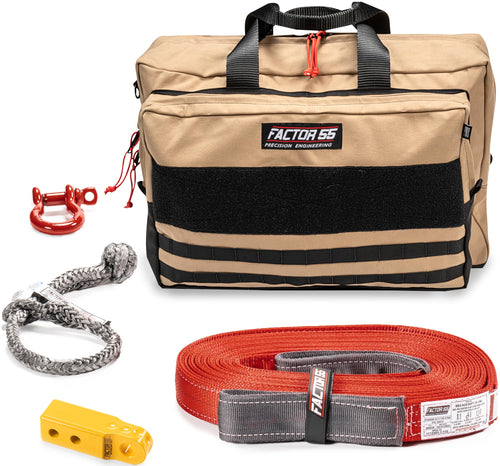 Owyhee Factor 55 Tow and Recovery Kit for Trucks, Jeeps, and SUVs, with Yellow Hitchlink and Large Bag