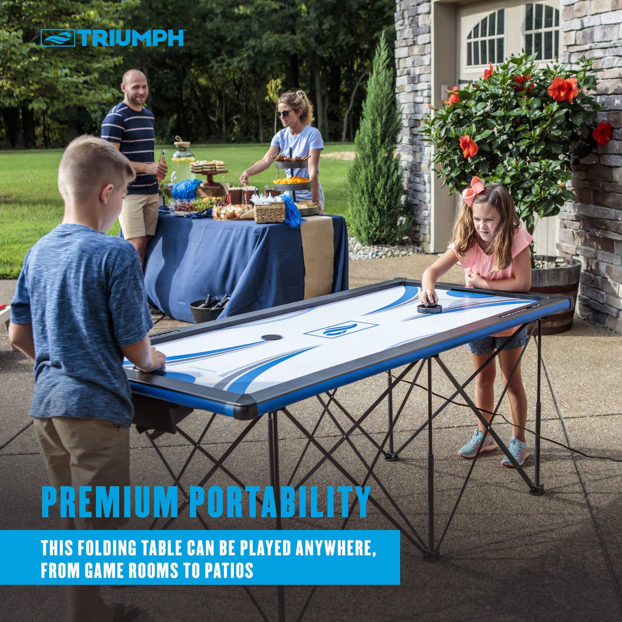 Portable Triumph Sports 6’ Pop Up Folding Air Hockey Table with Folding Legs, Instant Assembly and Accessories Included