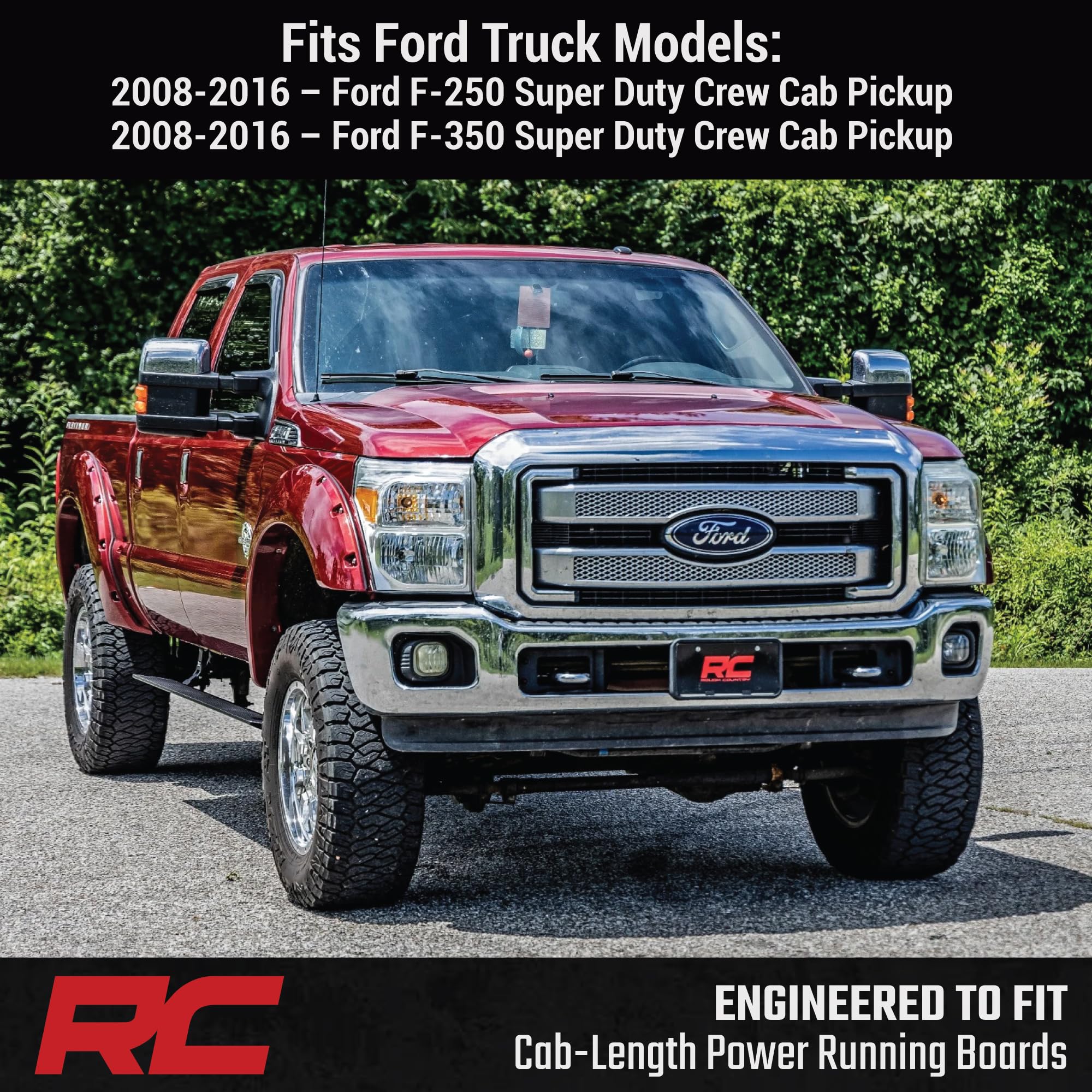 Rough Country Power Running Boards with LED Step Lights for F-250/F-350 Ford Super Duty (2008-2016) Crew Cab- Retractable Electric Side Steps, Non-Slip Aluminum Design