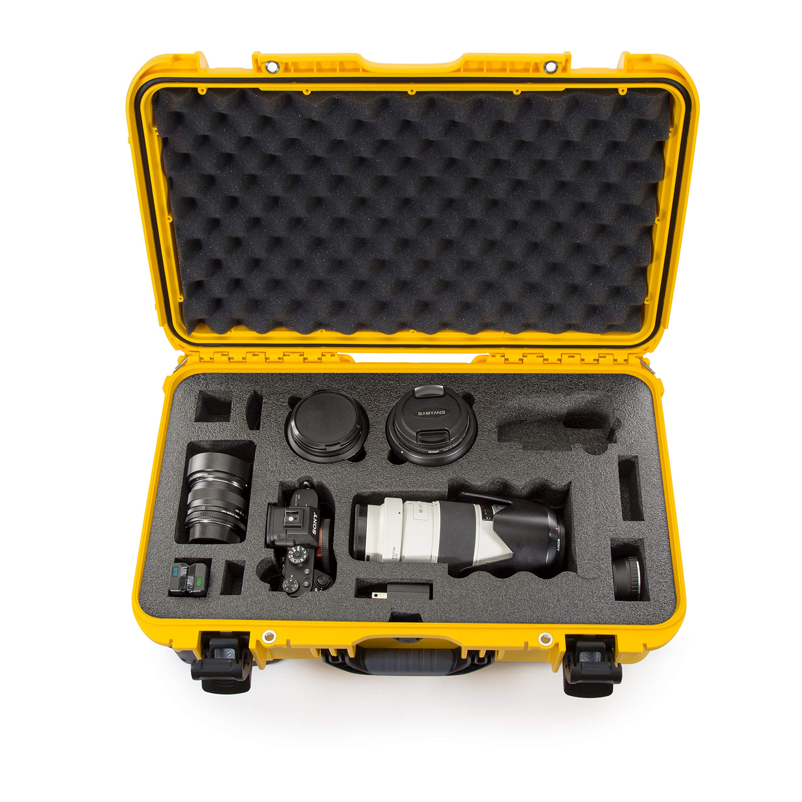 Waterproof Nanuk 935 Carry-On Hard Case with Custom Foam Insert for Sony a7R Size Camera w/Wheels - Yellow