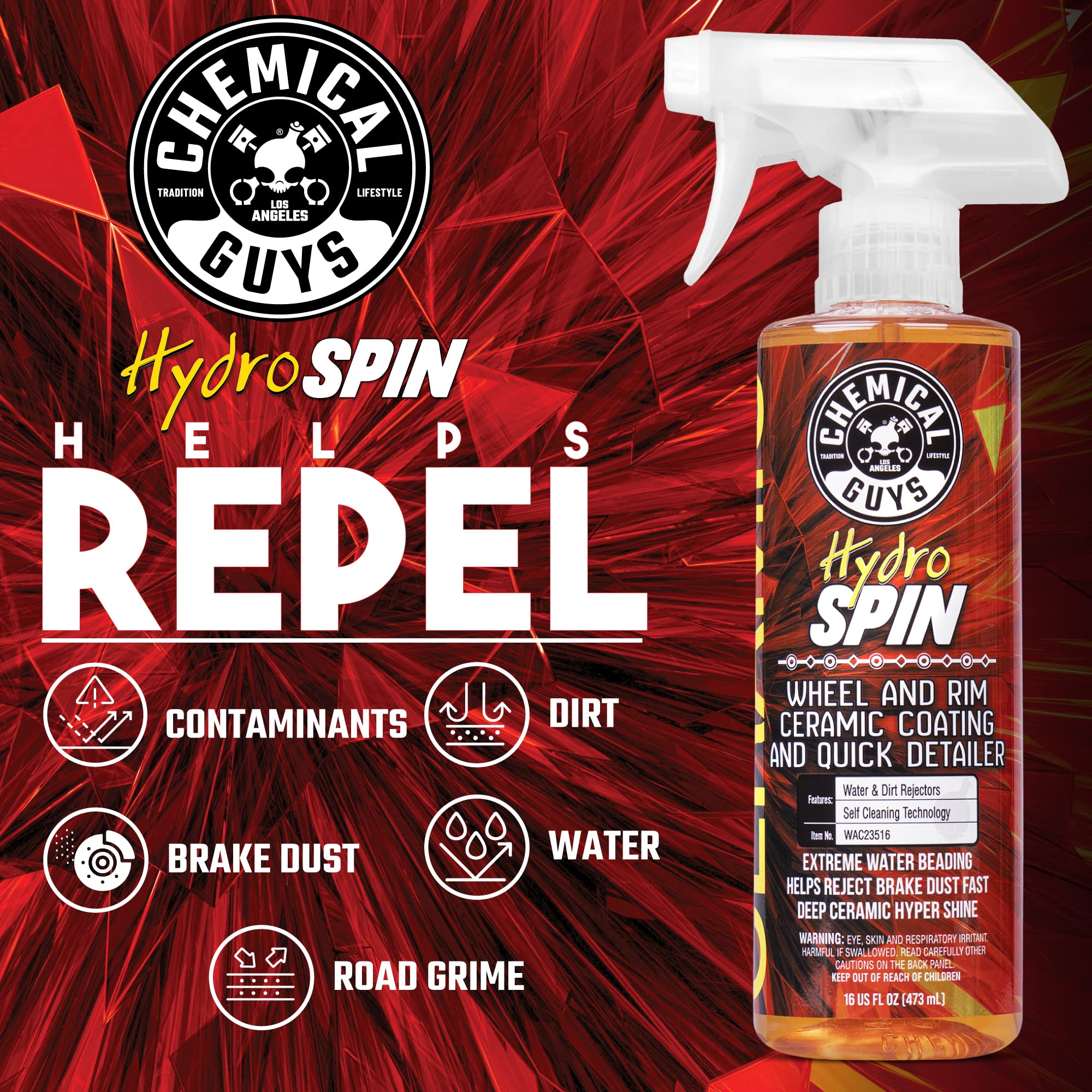 Chemical Guys HydroSpin Ceramic Coating and Quick Detailer Spray - 16 oz Protects Wheels, Rims & Brake Parts with Hydrophobic Shine