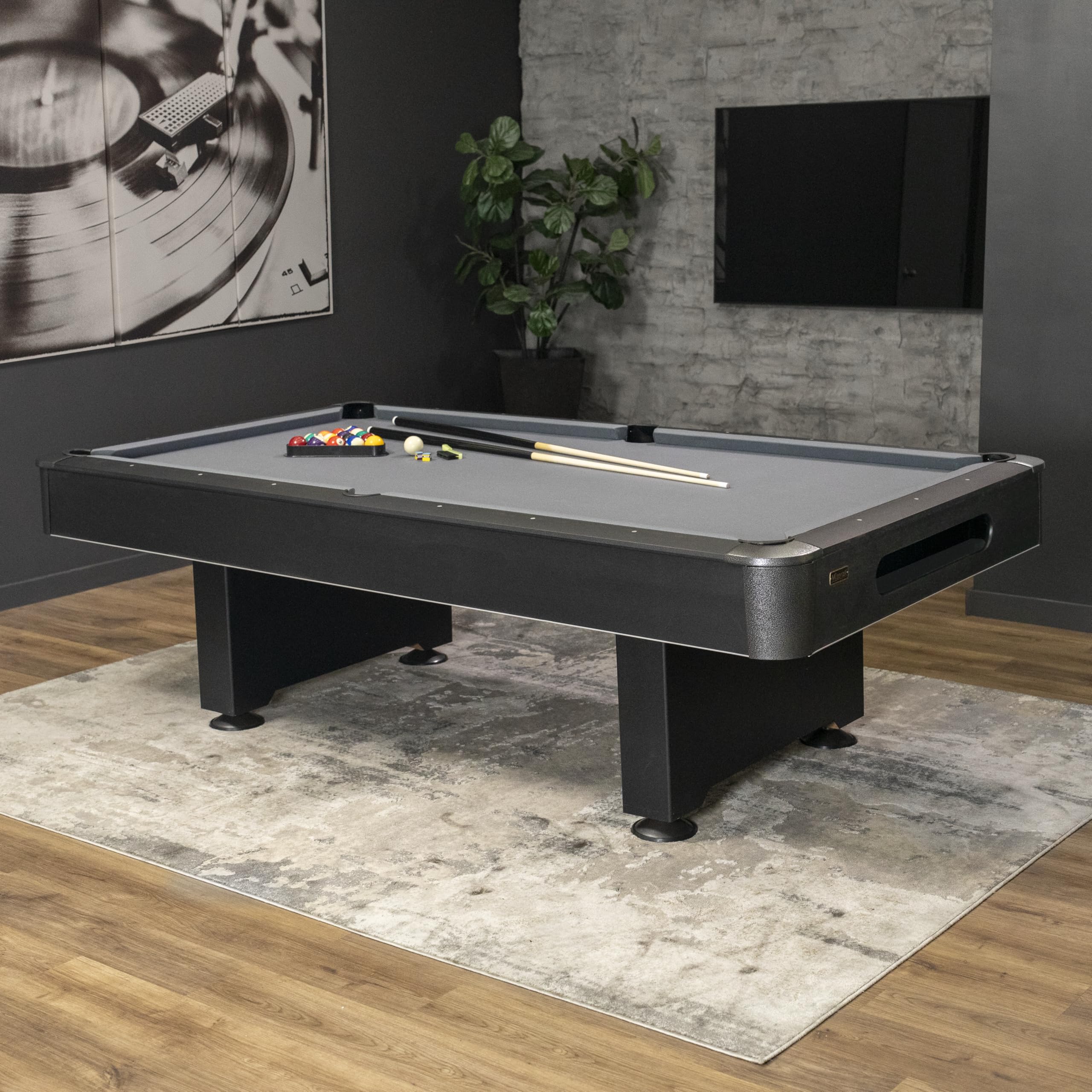 Mizerak 8' Dakota Slatron Billiard Pool Table Includes Two Cues, Billiard Ball Set, Triangle, Brush, and Chalk