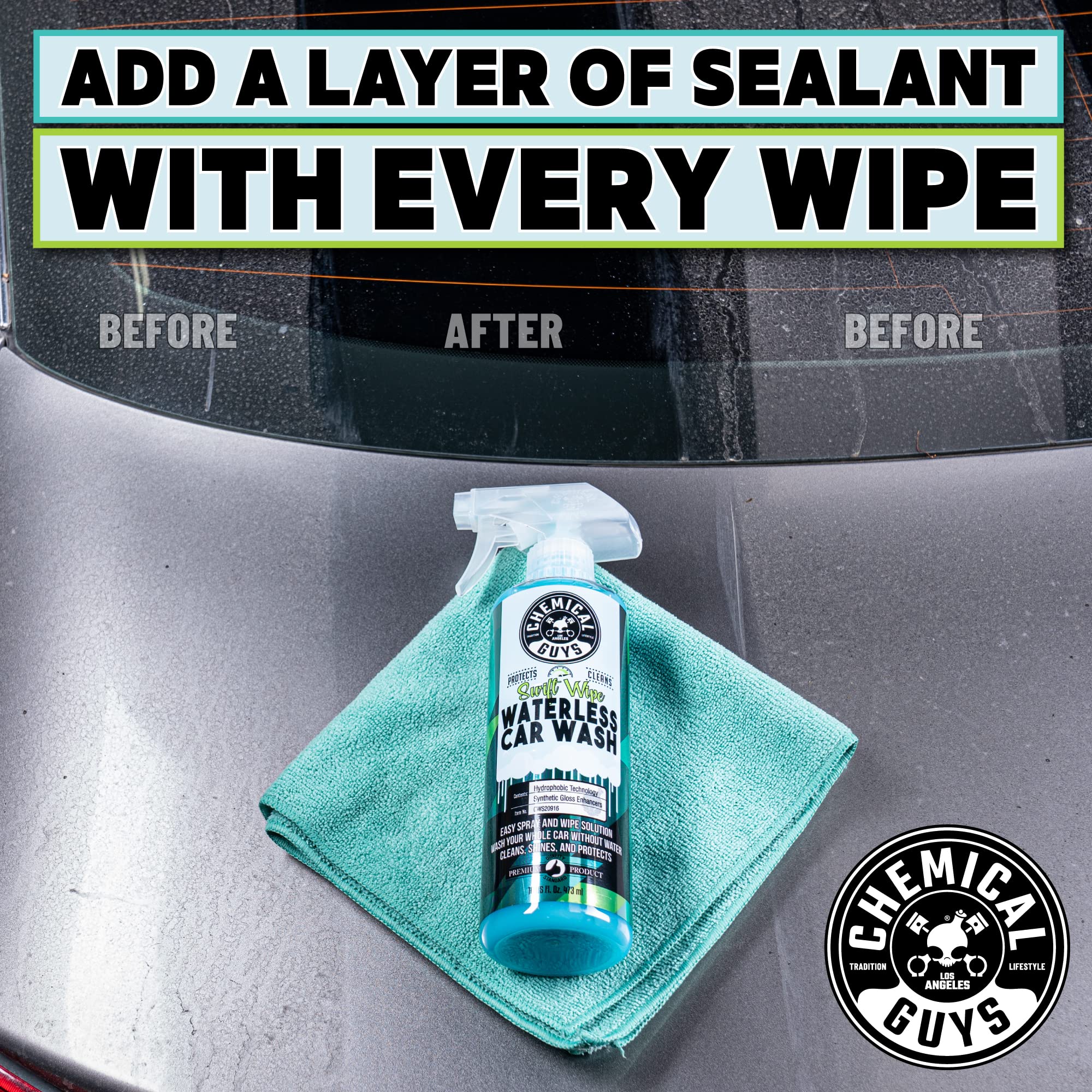 Chemical Guys Waterless Car Wash Spray Swift Wipe - Spray and Wipe to Safely Clean and Shine Cars, Trucks, Motorcycles, RV & More, High Lubrication Formula, 16 oz