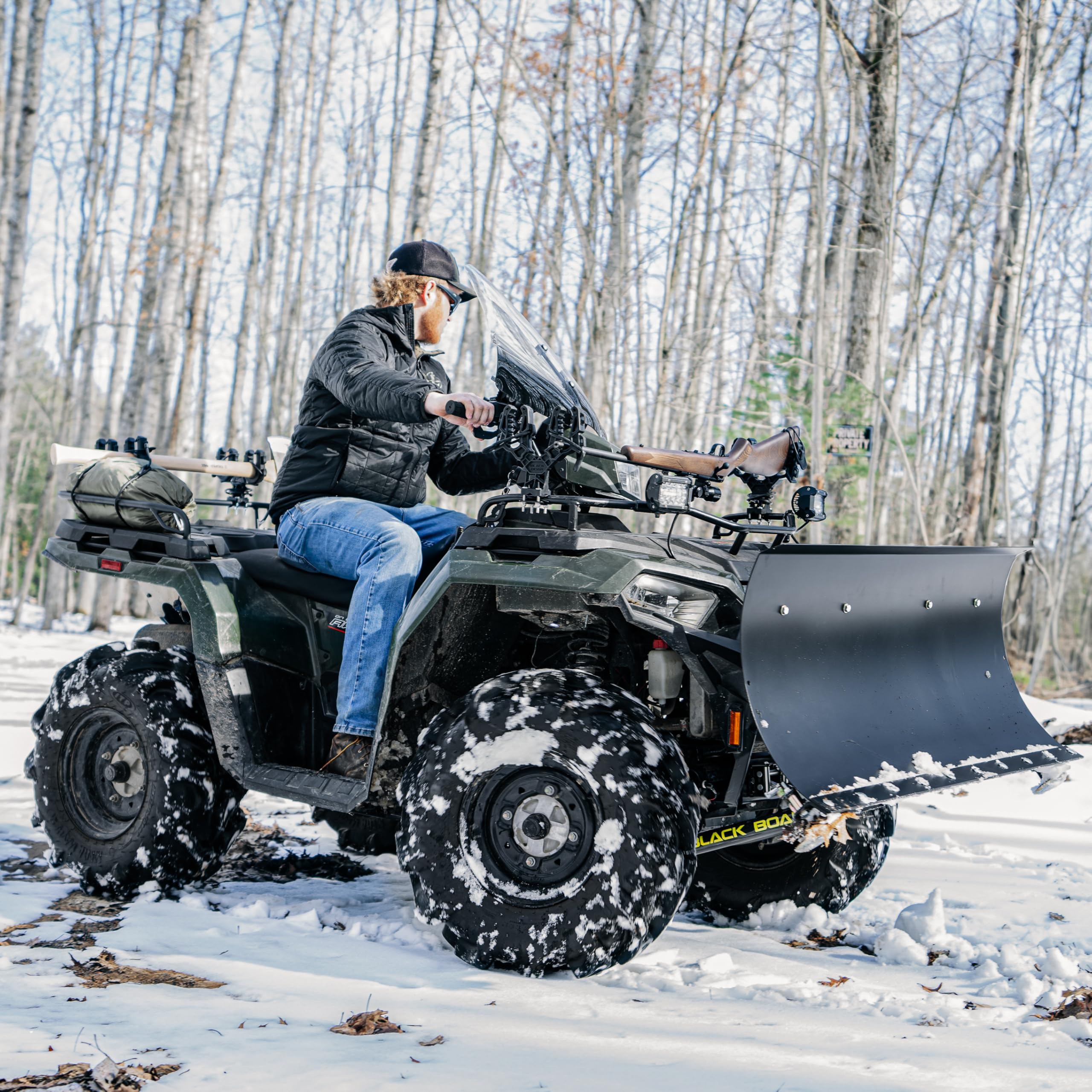 ATV Windshield Black Boar w/Hardware - Features Wrap-Around Design that Shields Hands - Crafted of Heavy Duty Clear Acrylic - Easily Mounts onto Handlebars to Deflect Wind, Rain, Mud & Insects (66031)