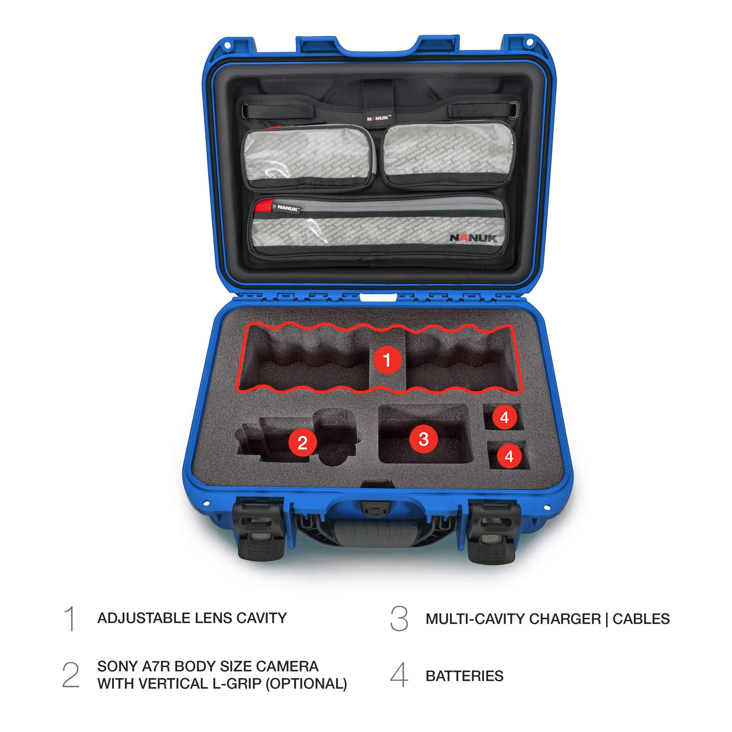Waterproof Nanuk 920 Hard Case with Lid Organizer for Sony A7R Size Camera - Blue (920-SON8)