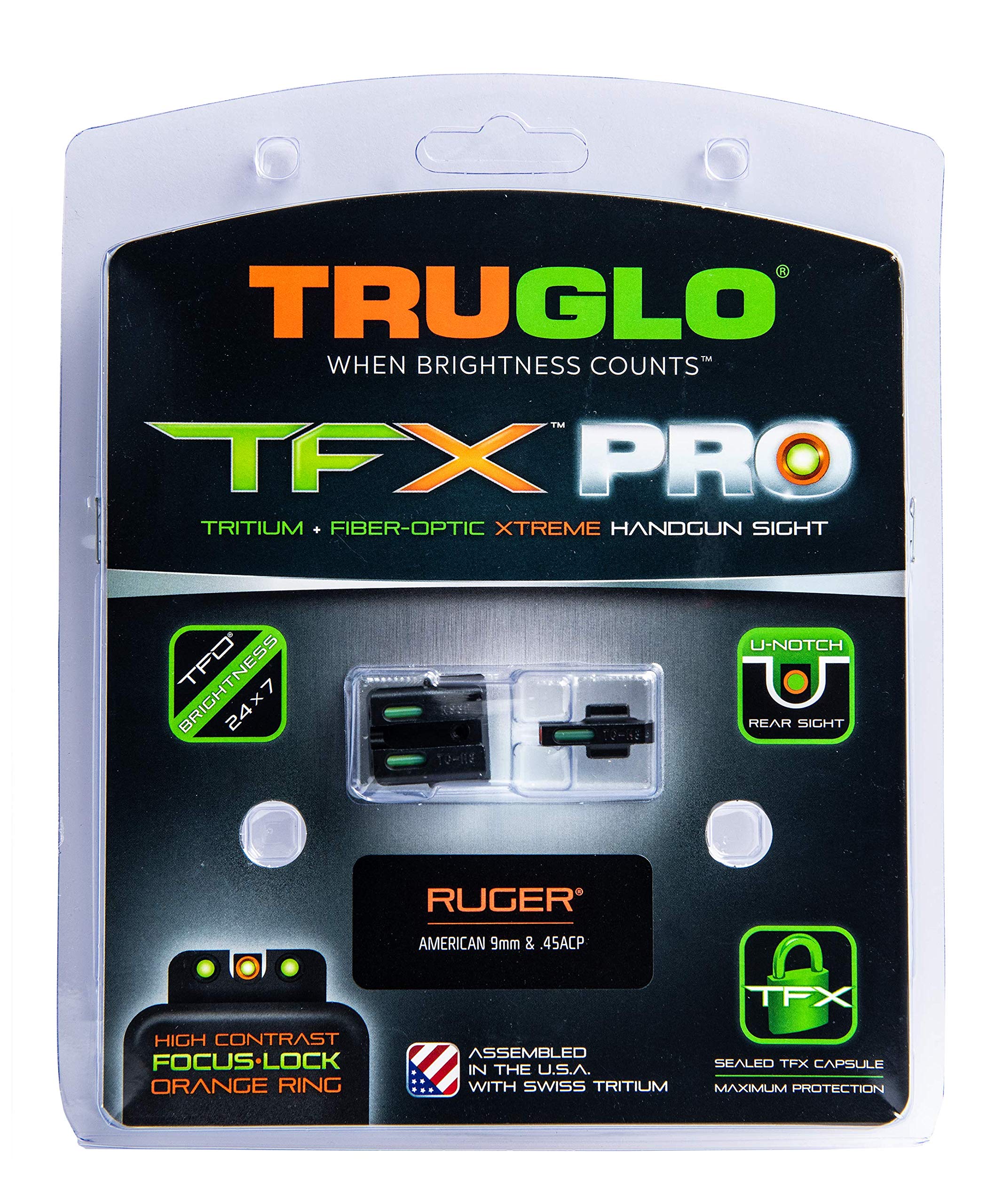 TRUGLO TFX Pro Xtreme Hangun Sights for Ruger Pistols, Ruger American 9mm & .45 Tritium and Fiber Optic