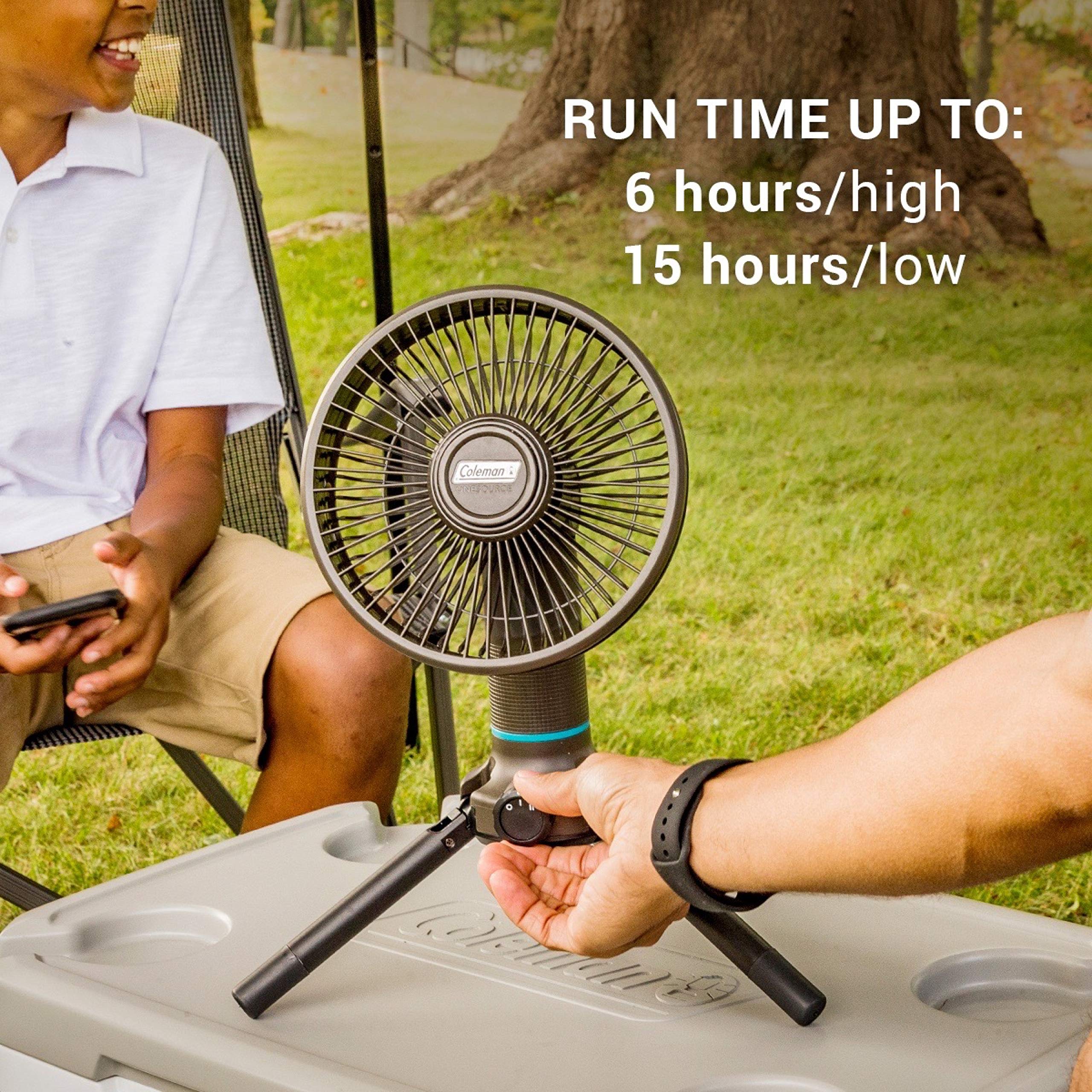 Coleman OneSource Outdoor Rechargeable Camping Gear: Camp Shower, Cordless Vacuum, Fan, Speaker, & Air Pump—All Powered by One Interchangeable Battery!