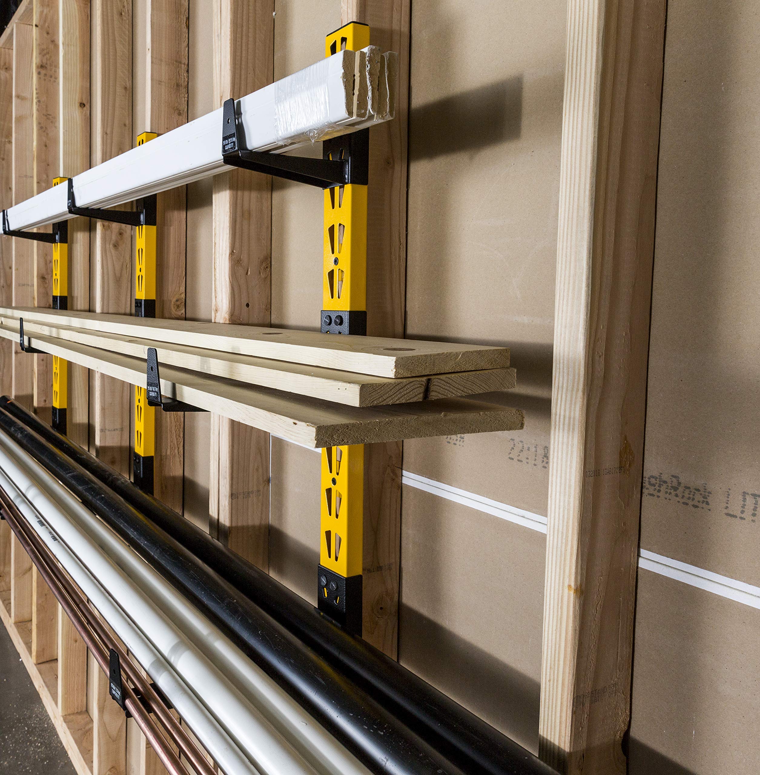 3-Piece DEWALT Wall Mount Cantilever Wood and Lumber Storage Rack for Workshop Shelving, Multi-Depth Storage, Supports a Total of 273 lbs.