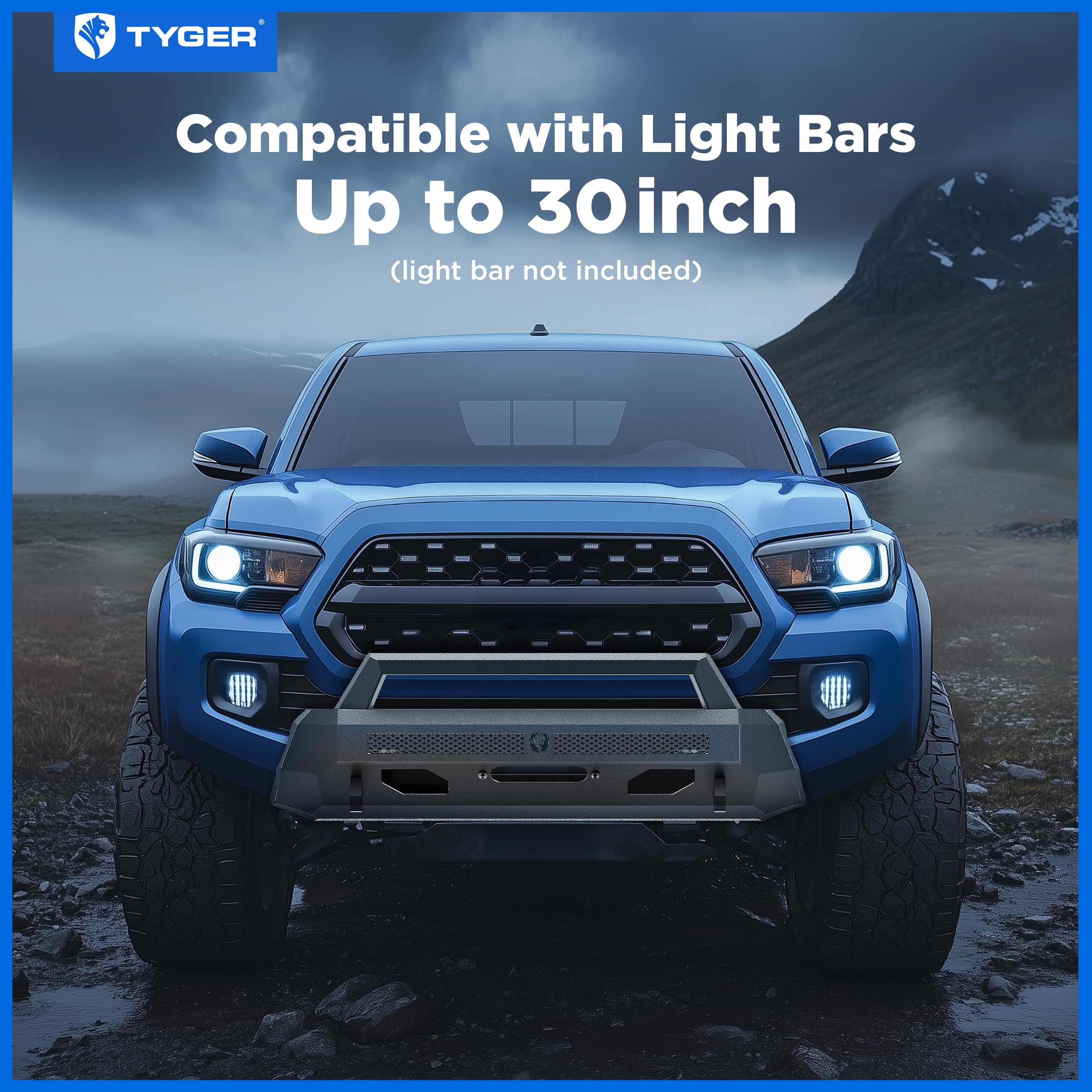 Tyger Auto Fury Bumper Center Guard Compatible with 2016-2023 Toyota Tacoma | Winch Plate | D-Ring | Textured Black | Rock Crawler | TG-BP7T20567