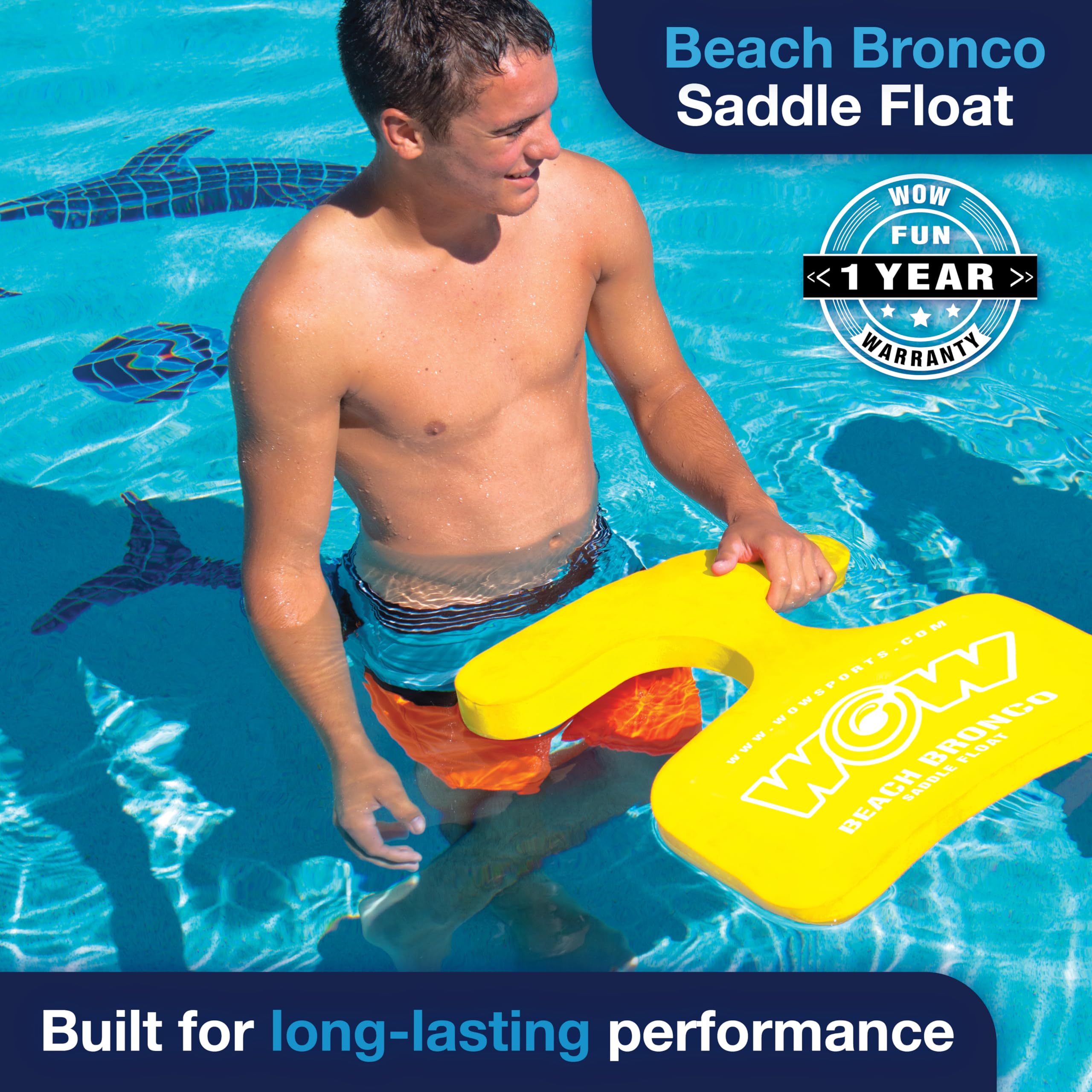 Foam Water Saddle Float - WOW Sports for Kids & Adults - 1 Person Pool Seat - Whale Tail - Pool Party Accessory - Yellow