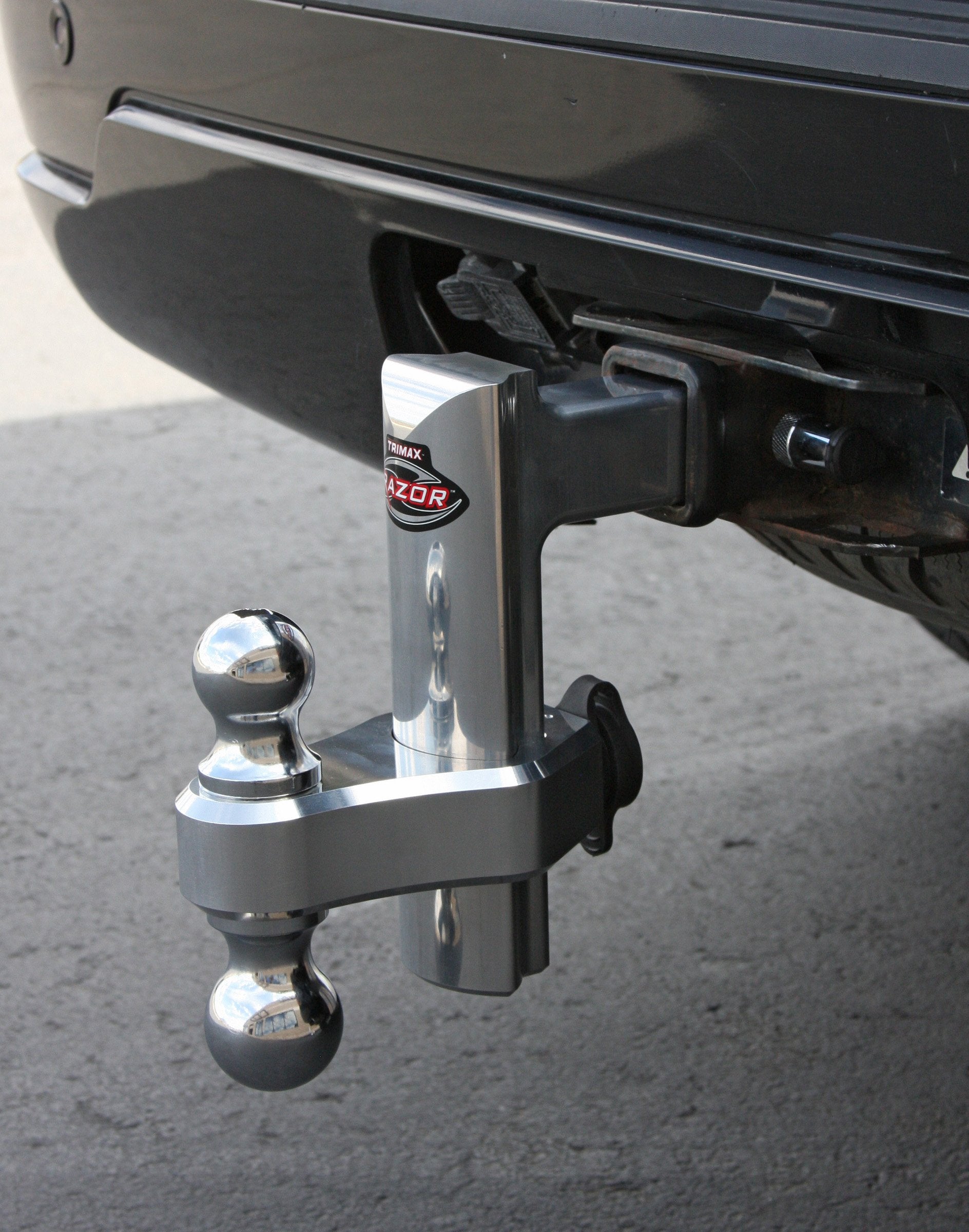 8" Trimax TRZ8AL Premium Aluminum Adjustable Hitch with Dual Hitch Ball and T5 Receiver Lock, Polished Aluminum