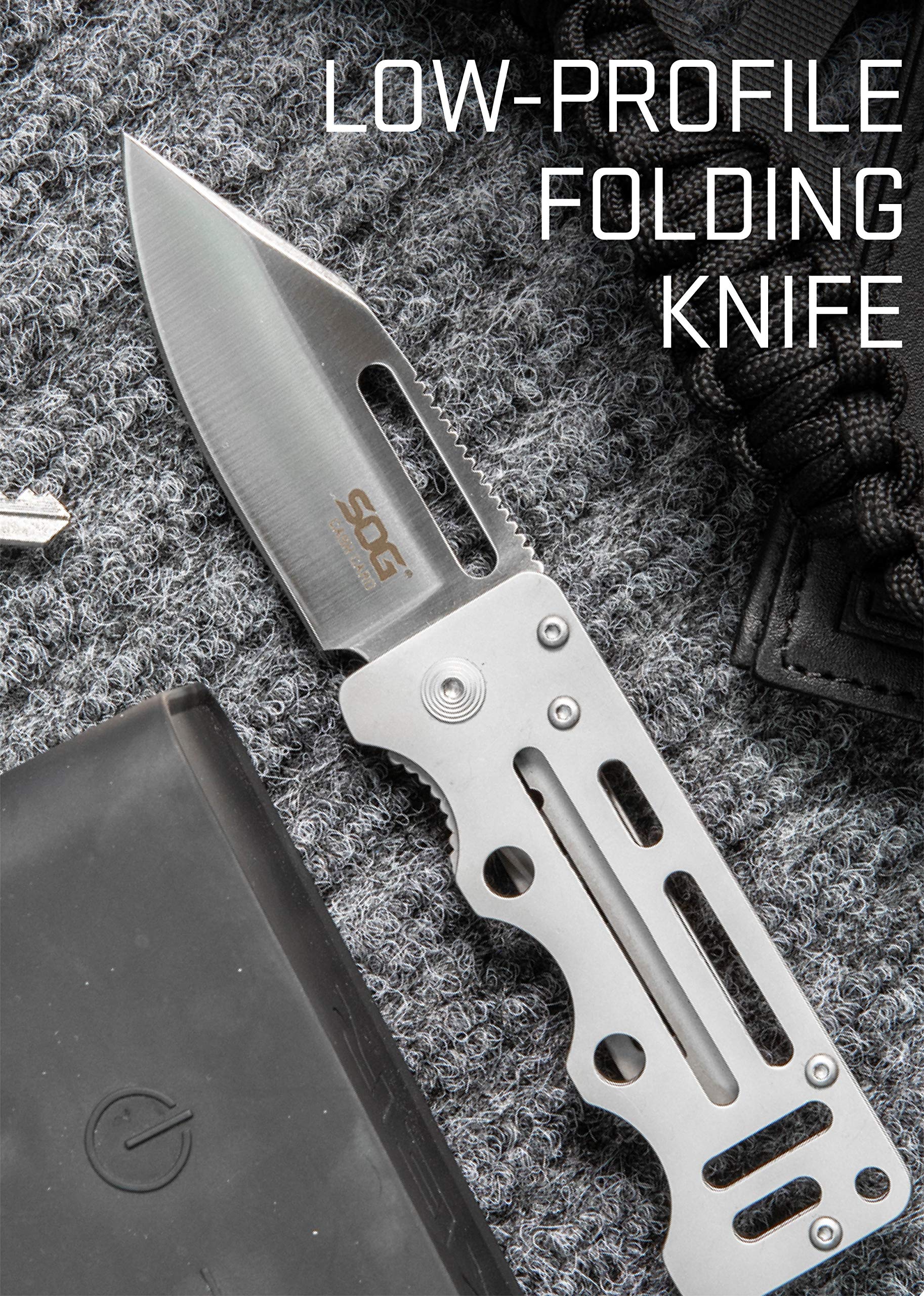 SOG Money Clip Cash Card Pocket Knife- 2.75 Inch Blade EDC Knife with Clip for Pocket, Money or Card Holder, Stainless Steel Handle with Built-In Lanyard Hole (EZ1-CP), Onesize, Satin Polished