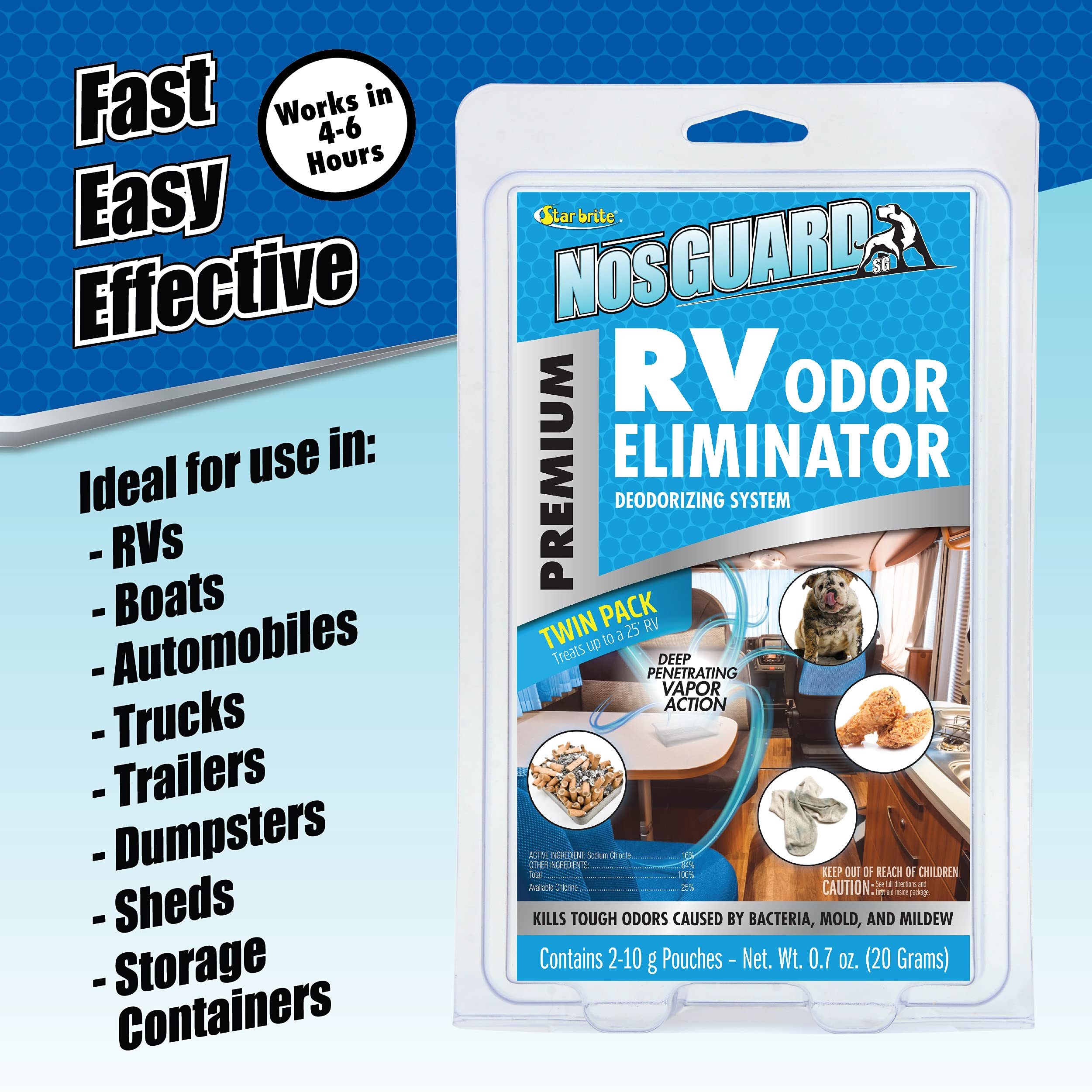 NosGUARD STAR BRITE RV Odor Eliminator – Deep Penetrating Vapor System, Twin Pack 10G (079950)