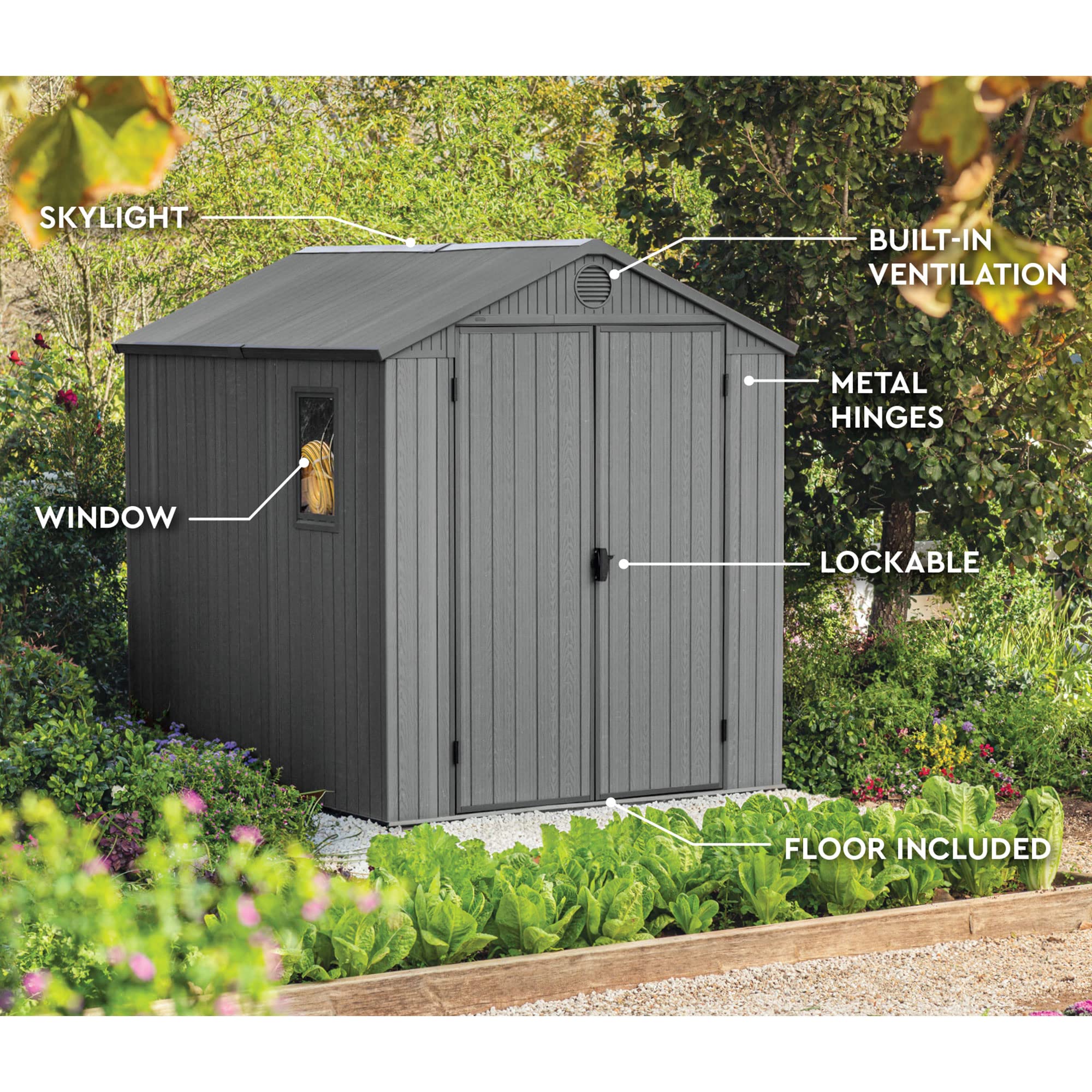 Keter Outdoor Tool Storage Shed, for House, Patio & Yard, Darwin, 6 x 8 Ft, Graphite Gray - Portable and Lockable Resin Utility Organizer for Backyard, Pool, Garden or Lawn Organization