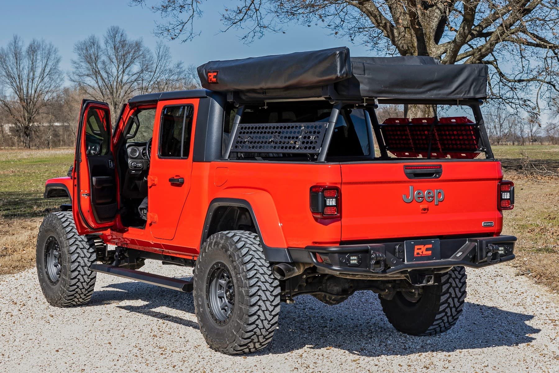 Rough Country Power Running Boards for JT Jeep Gladiator (2020-2025) - Retractable Electric Side Steps w/Dual Motors, LED Lights, Textured Anti-Slip Surface