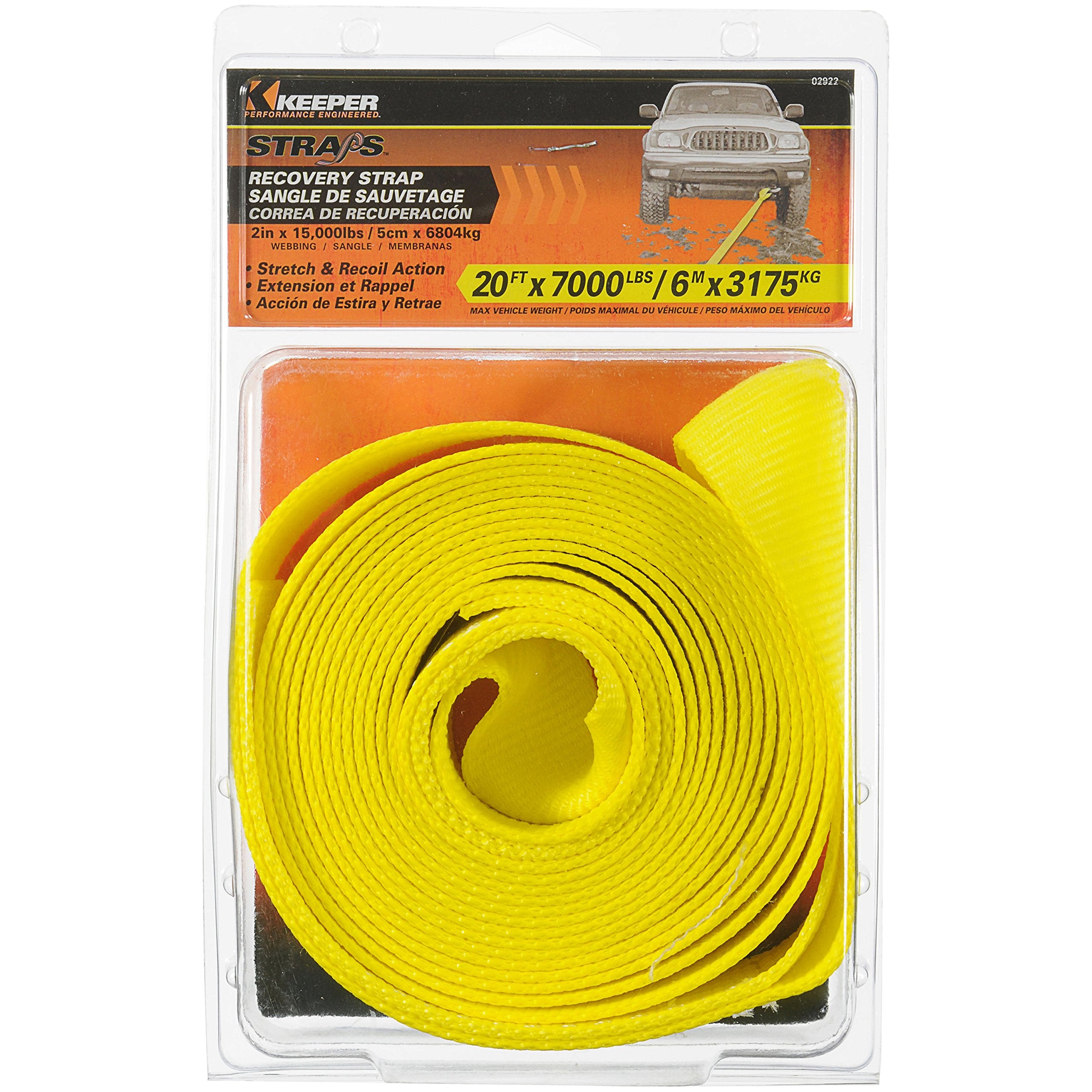 Tow Strap Keeper - 2" x 20' Emergency Recovery and Towing Rope, 15,000 lbs Break Strength - Perfect for Cars and Light Trucks