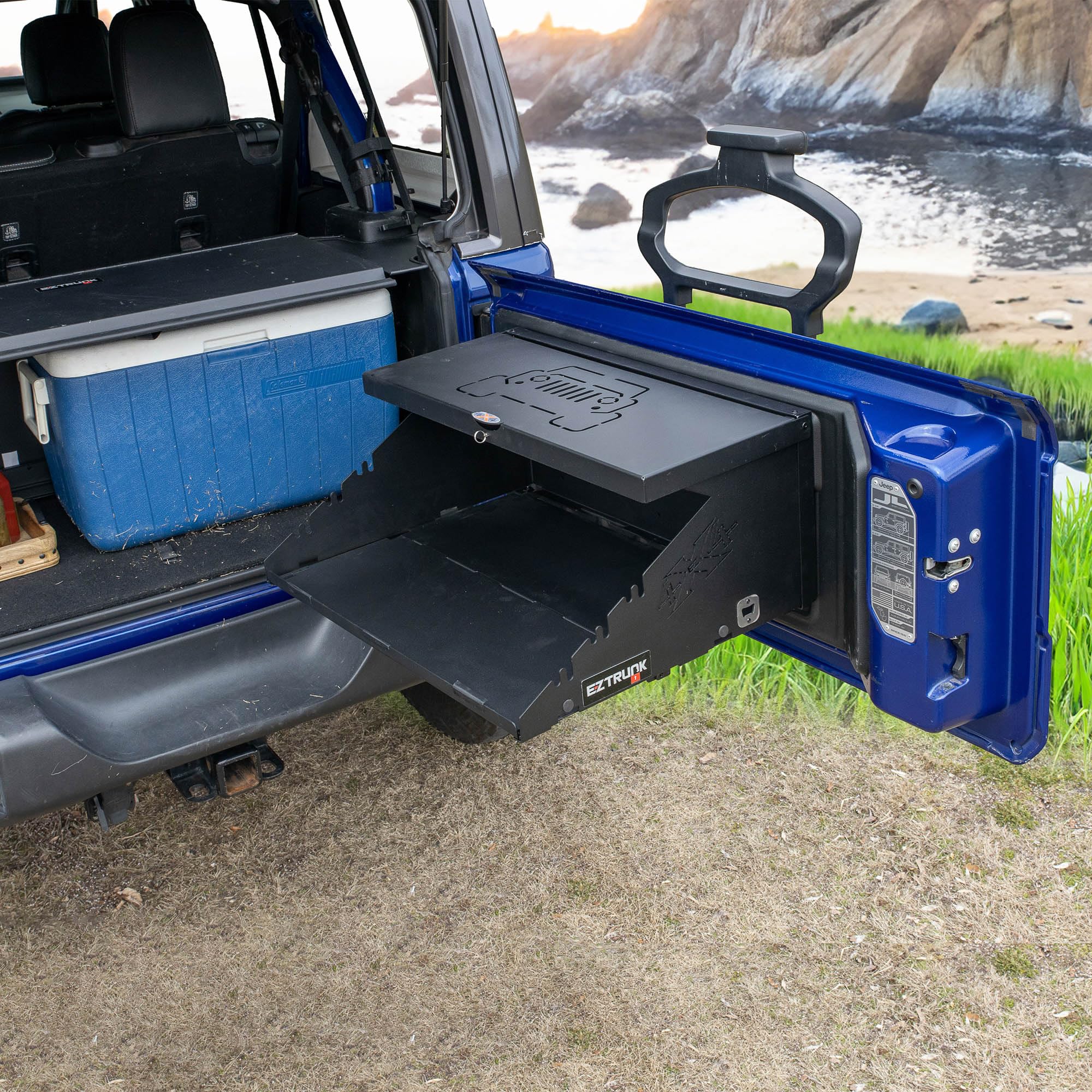 EZ4X4 Aluminum Lightweight Double Level EXTEREME Tailgate Table Foldable Cargo Shelf Storage Rack fits All Wranglers TJ/JK/JKU/JL/JLU Patent Pending