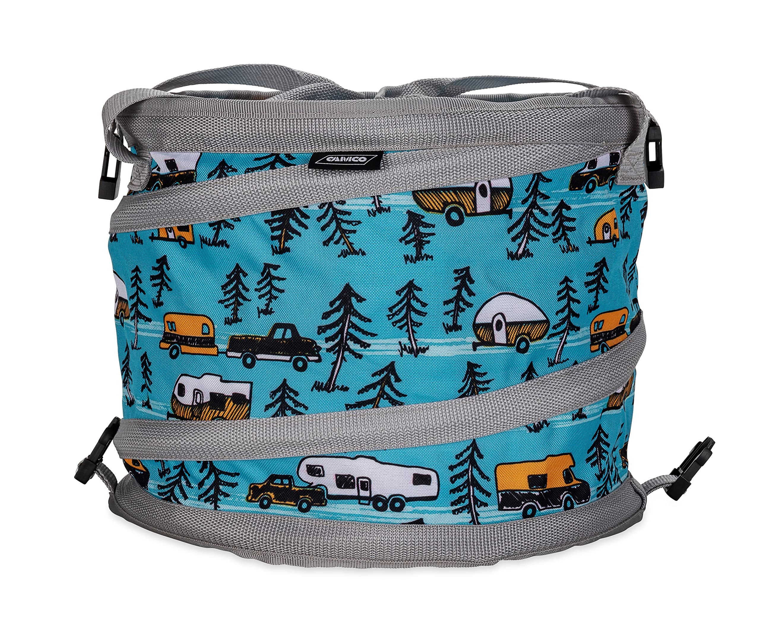 Camco Pop-Up Soft Cooler Life is Better at The Campsite - Features a Water-Resistant Interior, Built-in Bottle Opener, and RV Sketch Design - Holds Up to a 12-Pack of Bottled or Canned Drinks (53417)