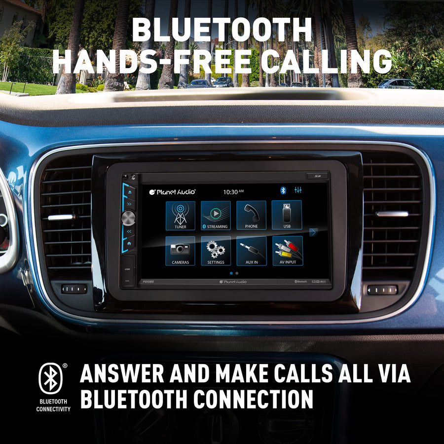 P695MBRC Planet Audio Car Stereo System - A-Link (Screen Mirroring), 6.95 Inch Double Din, Touchscreen, Bluetooth Head Unit, Radio Receiver, No CD Player, Backup Camera, Hook Up to Amplifier