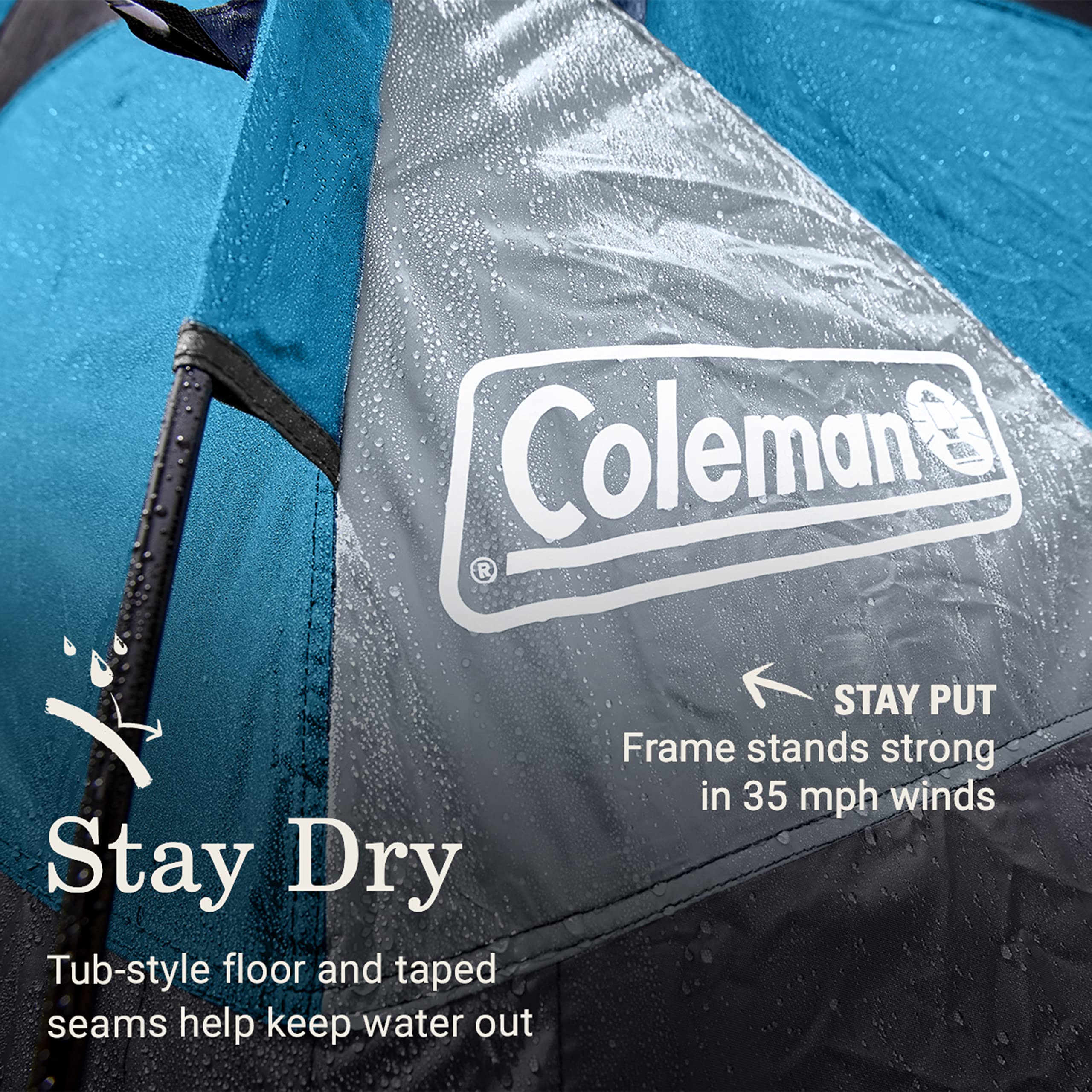 4-Person Coleman Camping Tent, Camp Burst Pop-Up, Quick 45s Setup, with Dark Room Option, Waterproof, 360° Views, Resist Winds up to 35 mph