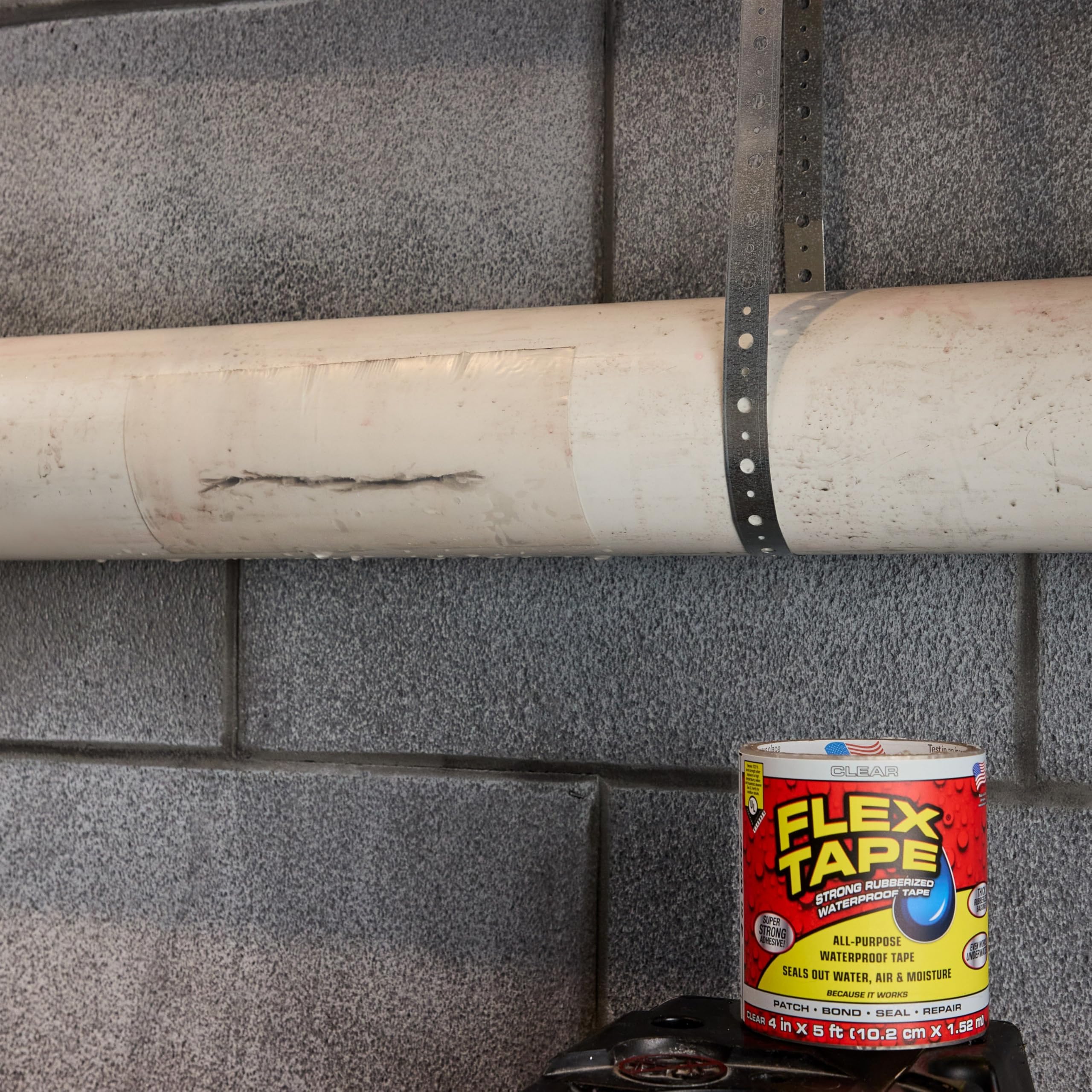 Original Flex Tape, Thick Flexible Rubberized Waterproof Tape - Seal and Patch Leaks, Works Underwater, Indoor Outdoor - Home RV Roof Plumbing and Pool Repairs, Clear, 4 in x 5 ft, Pack of 1