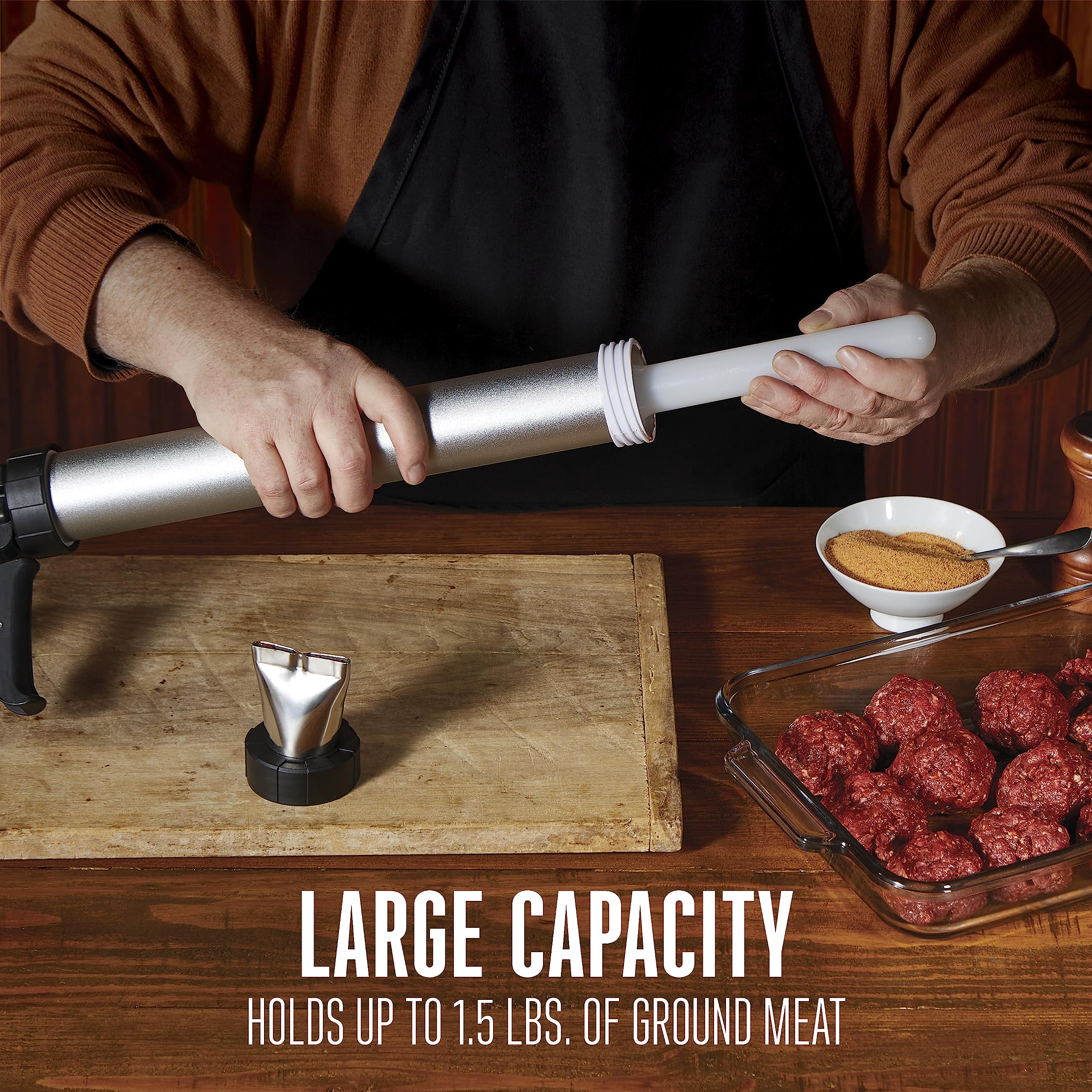 Weston Beef Jerky Original Gun Kit, Makes Flat and Round Snack Sticks, 1.5lbs Meat Capacity, With Sausage Funnel, 2 Nozzles, Stomper and Two Cleaning Brushes, Gifts for Men, Black (37-0150-W)