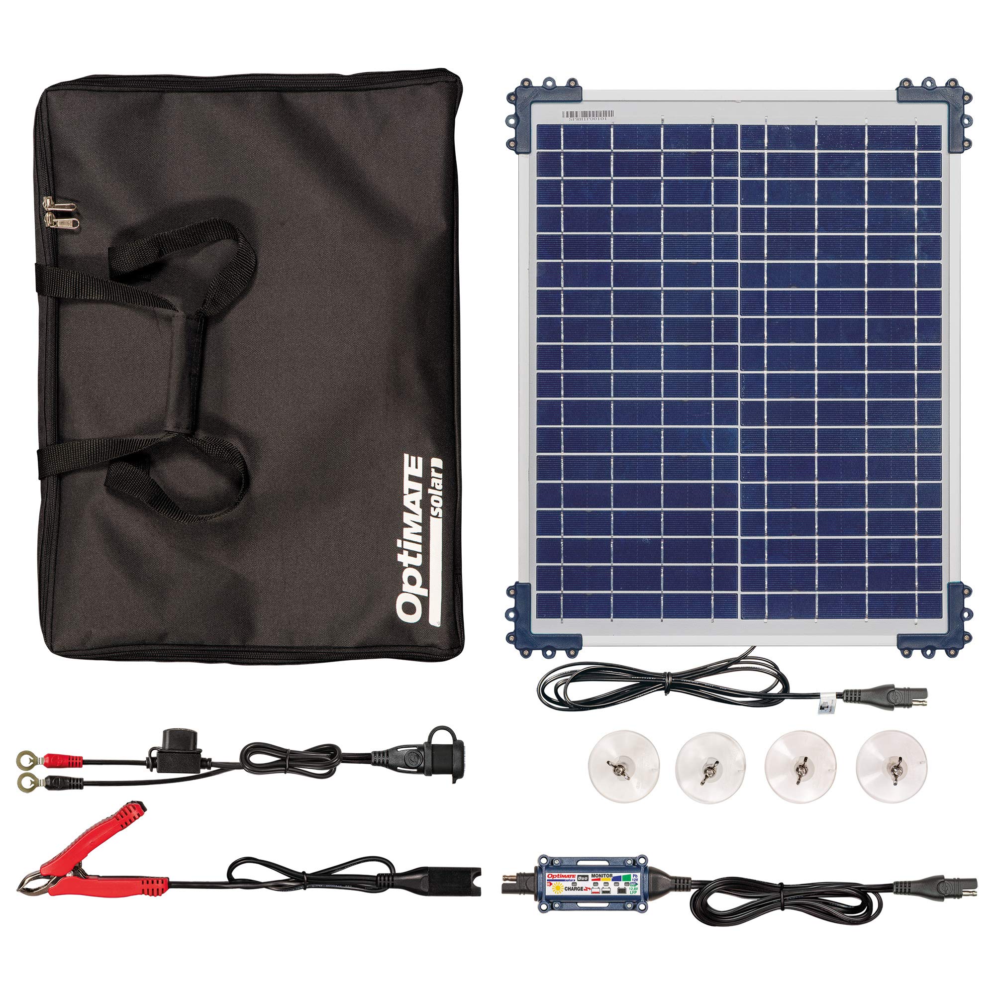 Optimate Duo Solar 20W Travel kit, TM522-D2TK, 6-Step 12V / 12.8V 1.6A Weatherproof Solar Battery Saving Charger & maintainer