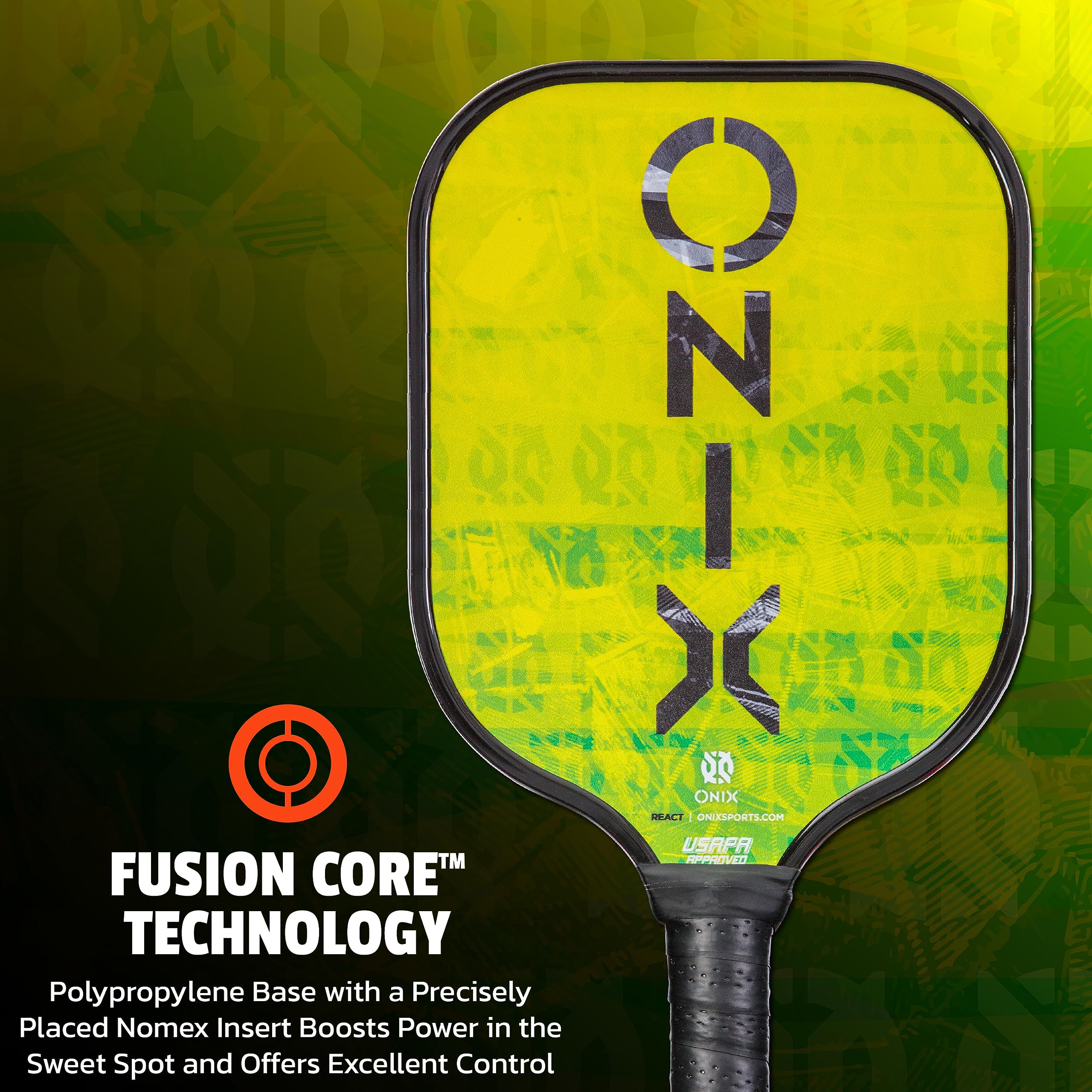 Onix Pickleball Paddle React Features Boosted Sweet Spot from Nomex Core Insert and Graphite Face,Green